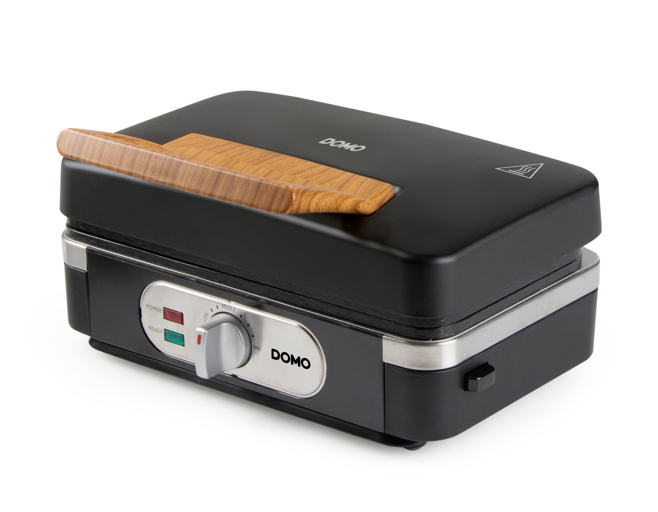 DOMO DO9278C Multifunktionsgerät 3-in-1 - Sandwichmaker - Waffeleisen - Kontaktgrill - 1100W - Mattes Design in Schwarz mit Holzgriff