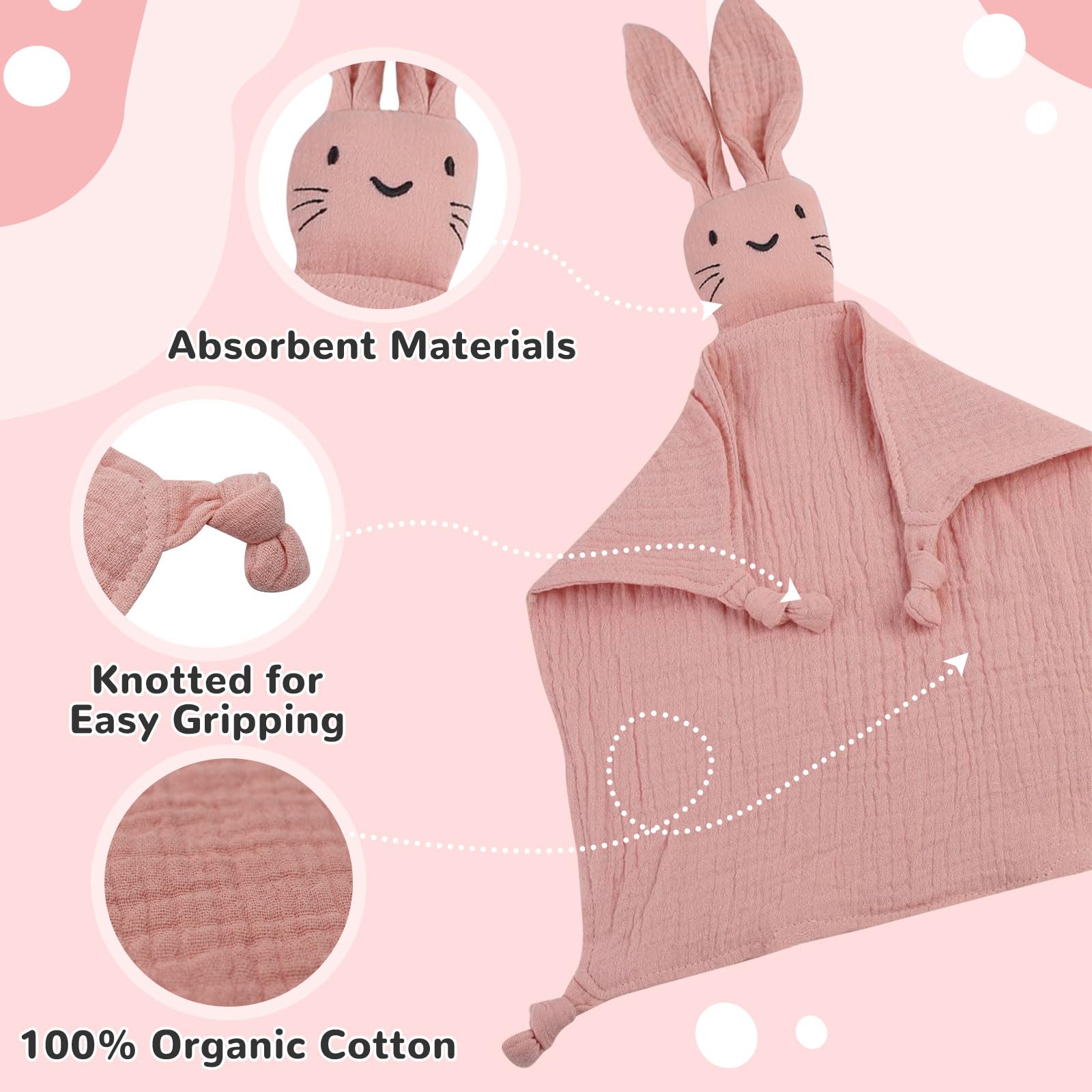 YTACREA Baby Gift Set, Baby Blanket Doudou, Gift for Girls with Bib Milestone, Brush, Headband, Pink, Bambini - Image 3