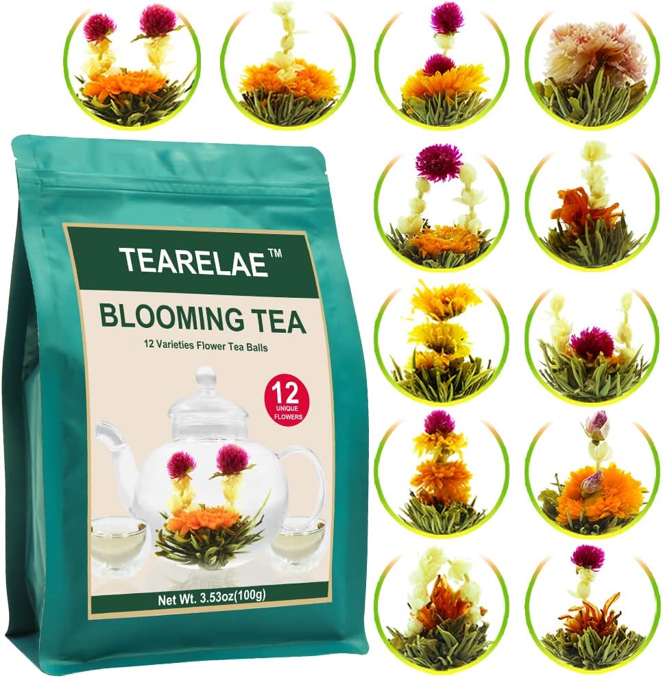 TEARELAE Blooming Tea Flowers - 12pcs Individually Sealed Flowering Balls - Hand-Tied Natural Green Tea Leaves & Edible Flowers - Gifts For Lovers