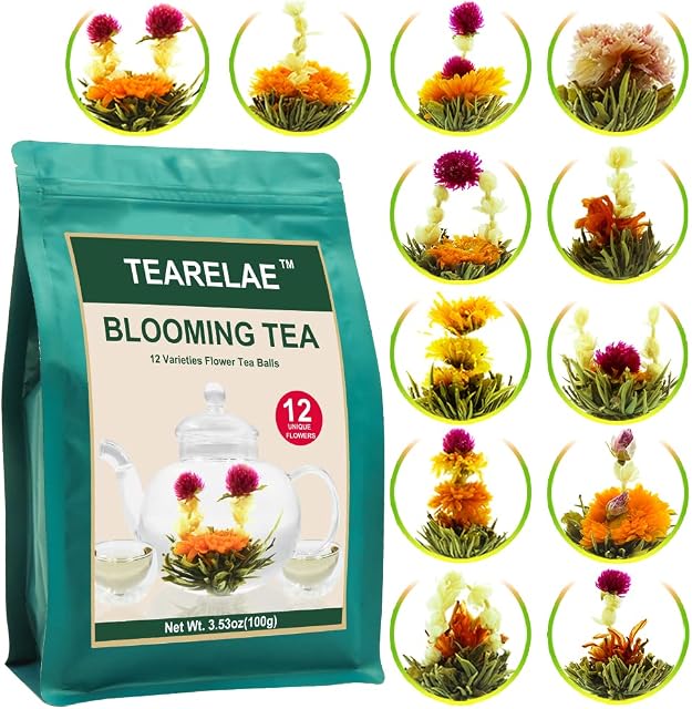 TEARELAE Blooming Tea Flowers, 12pcs Individually Sealed Tea Balls | Hand-Tied Natural Green Tea Leaves & Edible Flowers, Gifts For Tea Lovers, Non-GMO, Medium Caffeine, Leisure Tea Drinks