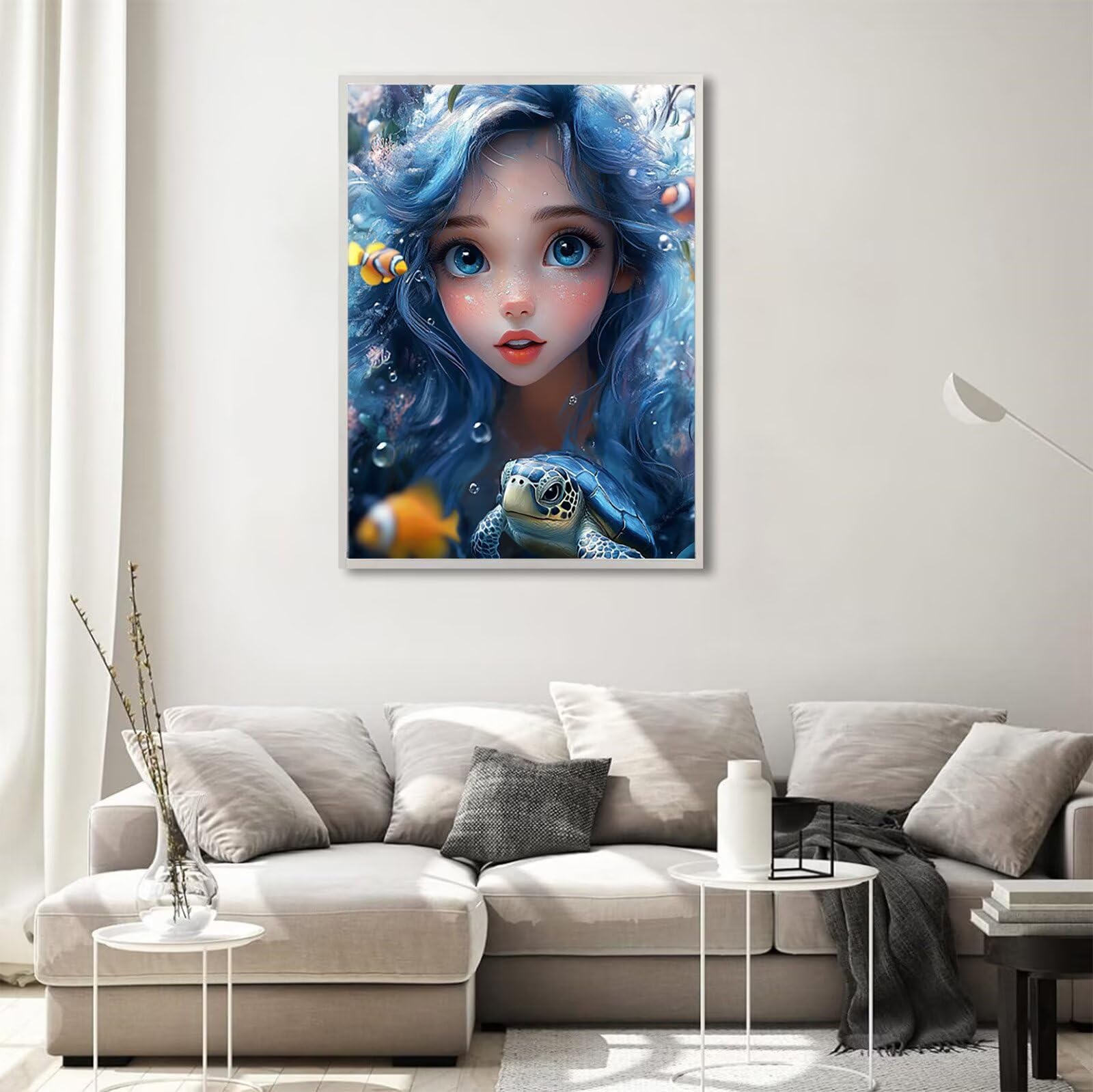 Meeresschildkröte Diamond Painting Frau Diamond Painting 90x120cm Vollbohrer Diamanten Kinder Anfänger Bastelset, DIY Set Erwachsene Kreativ Set für Erwachsene für Zimmer Wand Deko, Geschenke,Model681