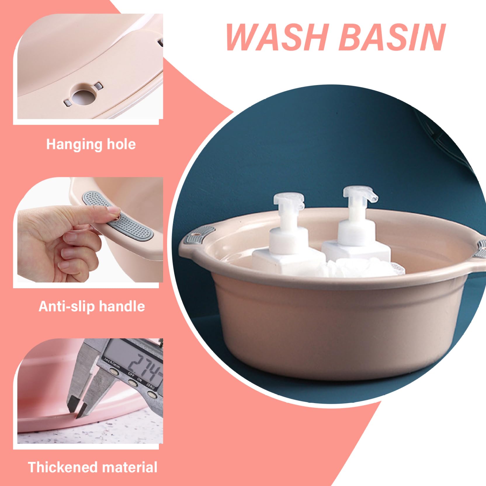 Bassin de lavage du bassin de lavage en plastique épaissi avec double poignées non glissées à glisser pour plats à pied baignoire empilable pour la maison ou les hébergements étudiants (grand)