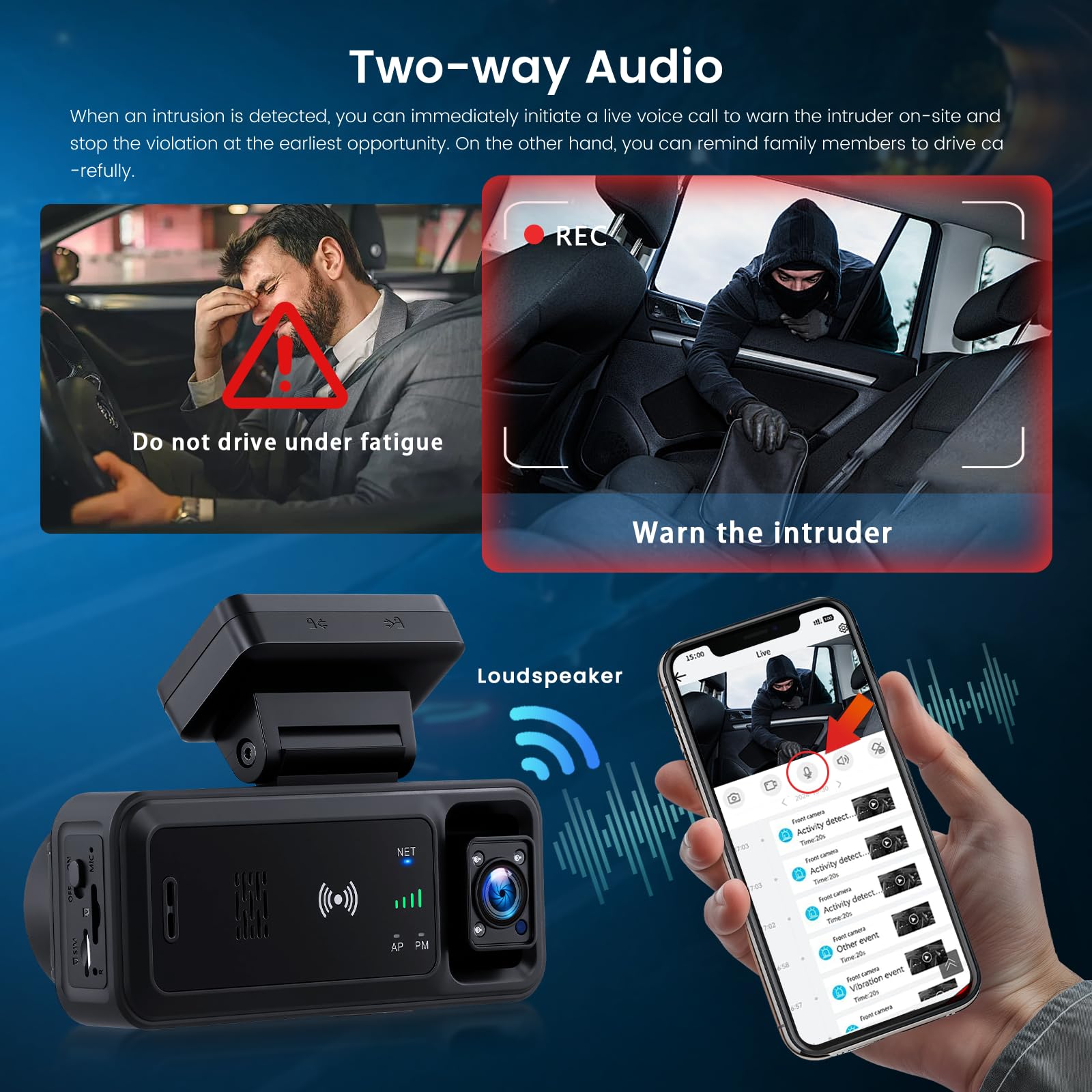 Inefala 4G LTE Telecamera di sicurezza per furti d'auto, localizzatore GPS per una guida sicura, telecamera di sorveglianza con allarmi immediati, archiviazione cloud, visualizzazione live remota
