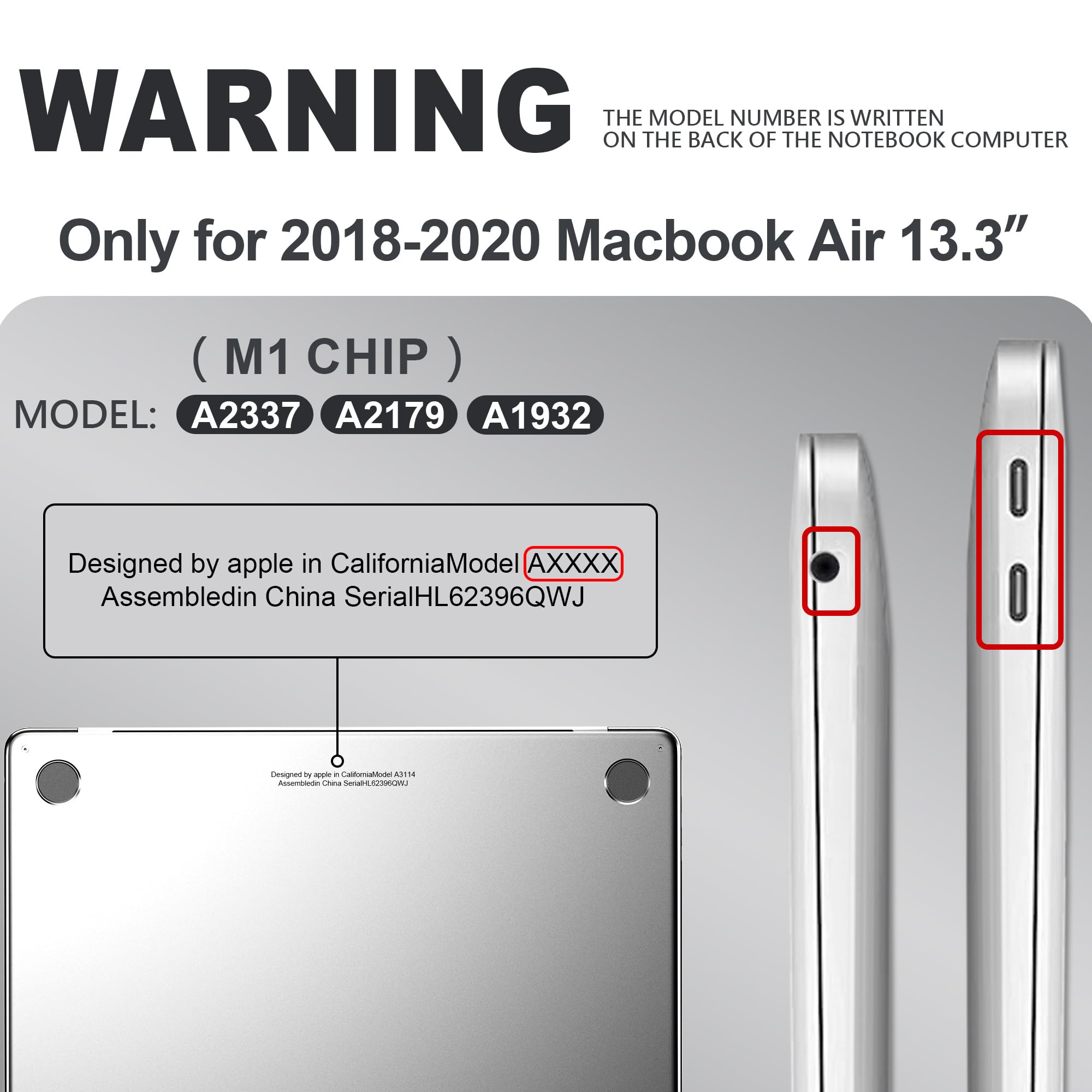 GPXIIZ Cover Compatibile con MacBook Air 13 Pollici M1 Custodia 2020 2019 2018 A2337 A2179 A1932, Case Cover Rigida Protettiva in Plastica Ultra Sottile 13.3", Nero