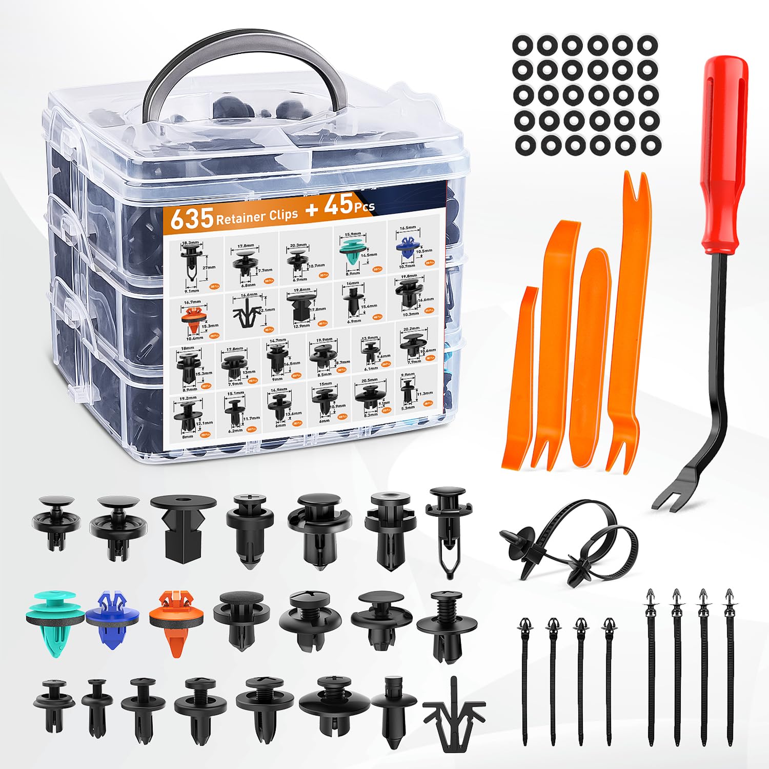 GOOACC 680Pcs Car Push Retainer Clips & Auto Fasteners Assortment -22 Most Popular Sizes Nylon Bumper Fender Rivets with 10 Cable Ties and Fasteners Remover for Toyota GM Ford Honda Chevy