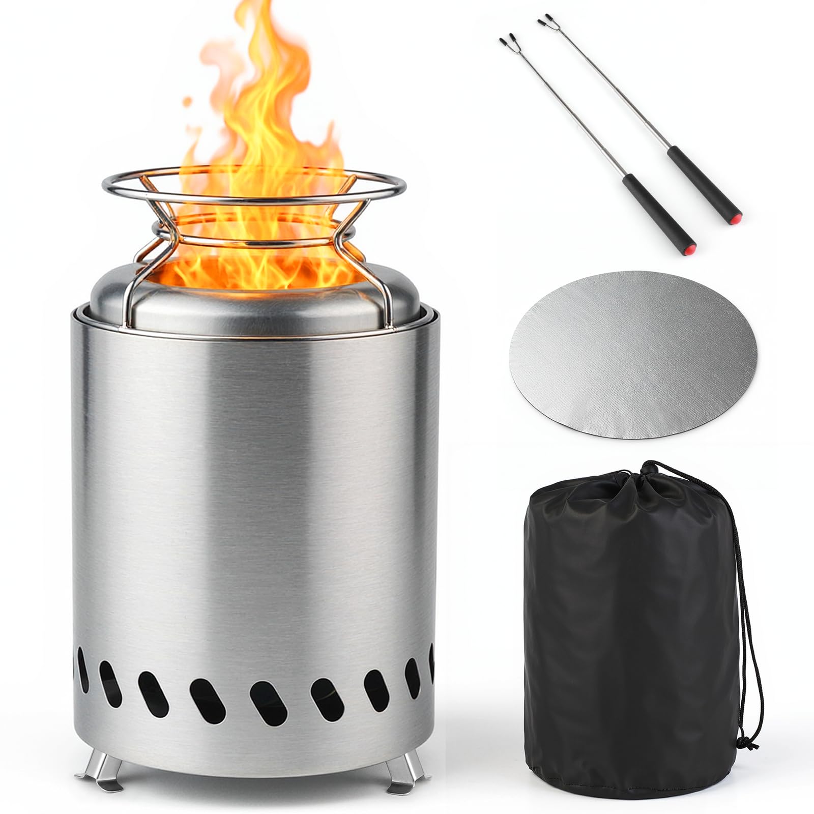 Smokeless 14cm Tabletop Fire Pit, Stainless Steel Smokeless Portable Stove for Camping Outdoor & Patio Wood or Pellet Fueled with Carrying Bag & two Mini Sticks (5.5Inches) - 2