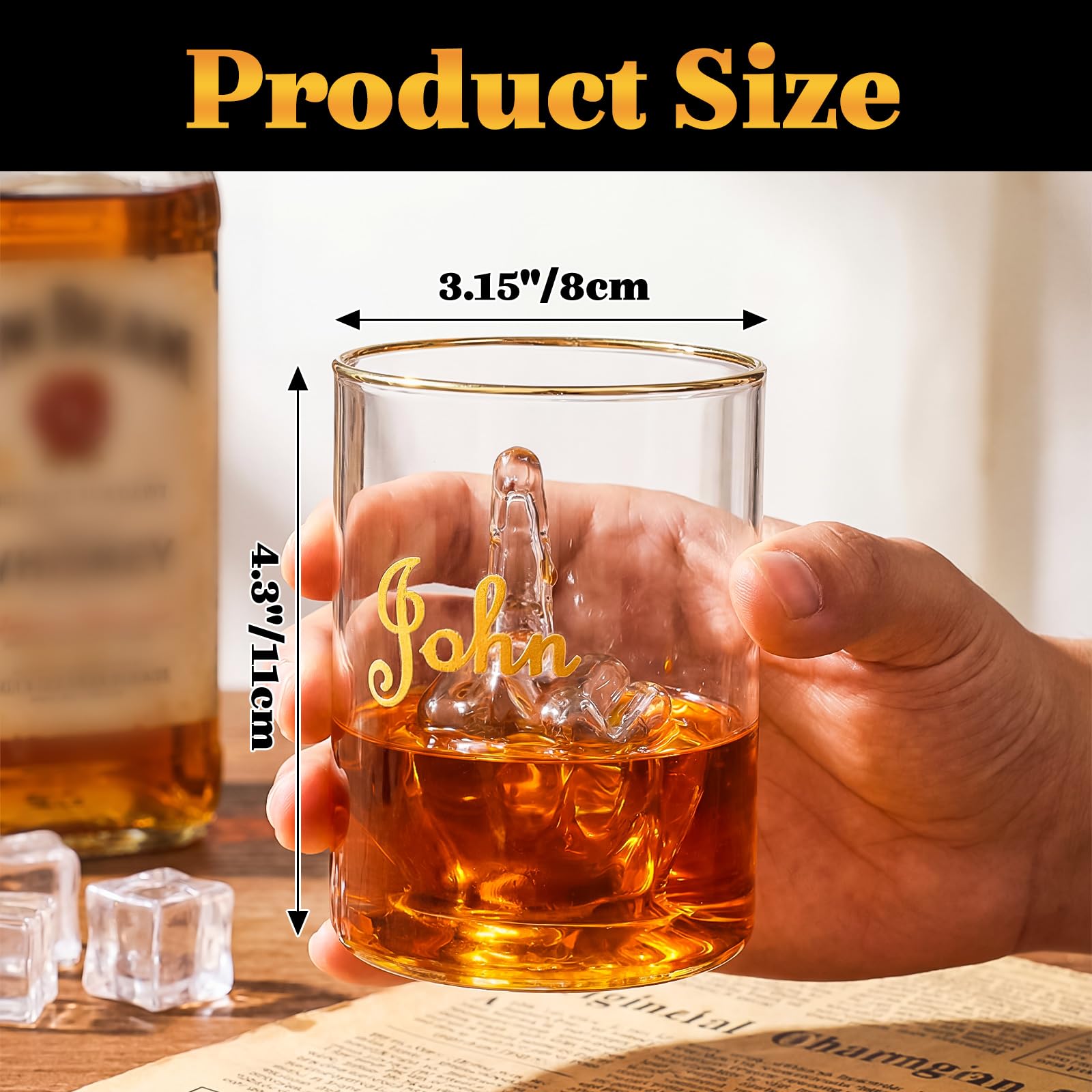 Verre à whisky humoristique personnalisé avec doigt d'honneur, 37 cl (12,5 oz), idéal pour le scotch ou le bourbon. Design 3D en forme de doigt d'honneur.