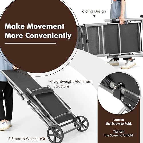 Miniatura 6 de COSTWAY 2 piezas de silla reclinable de aluminio plegable con ruedas ajustables