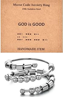 Morse Code Rings for Women, Stainless Steel Spinner Ring Fidget Rings for Anxiety Ring Morse Code Rings Inspirational Gifts Jewelry Women Birthday Graduation Gifts for Her Best Friends