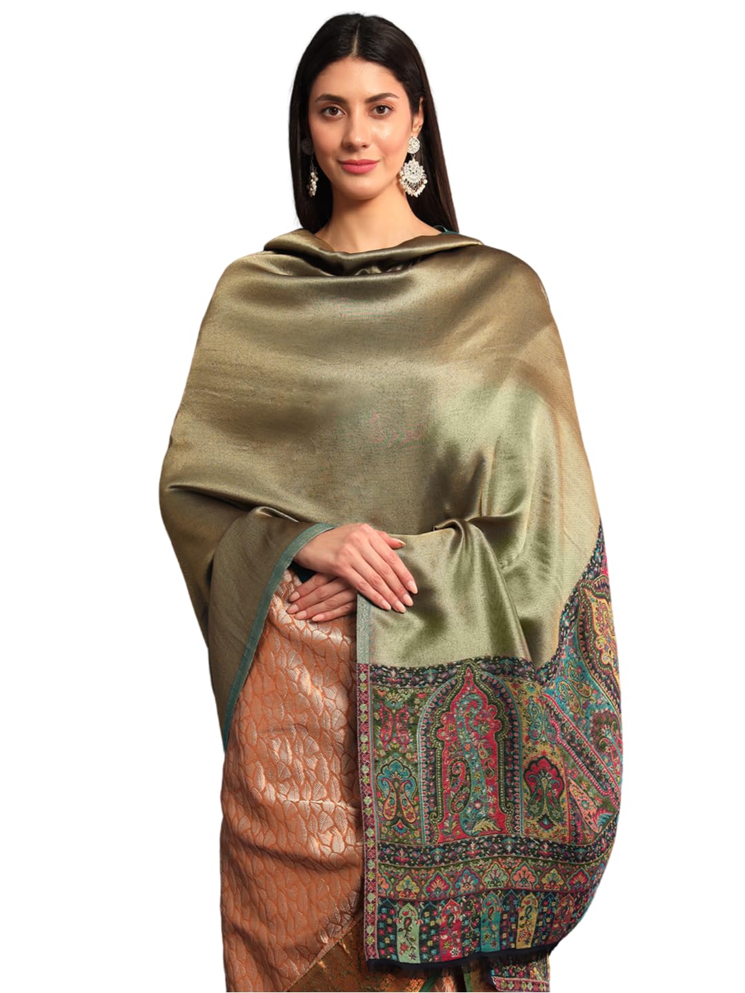 pashmoda Women Mehroom Zari Kaani Border Fine Wool Shawl, Shawl, Scarf, Heritage Kashmiri Pashmina Stole, Evening Wrap (Size: 101 X 203 CM)-picture-35