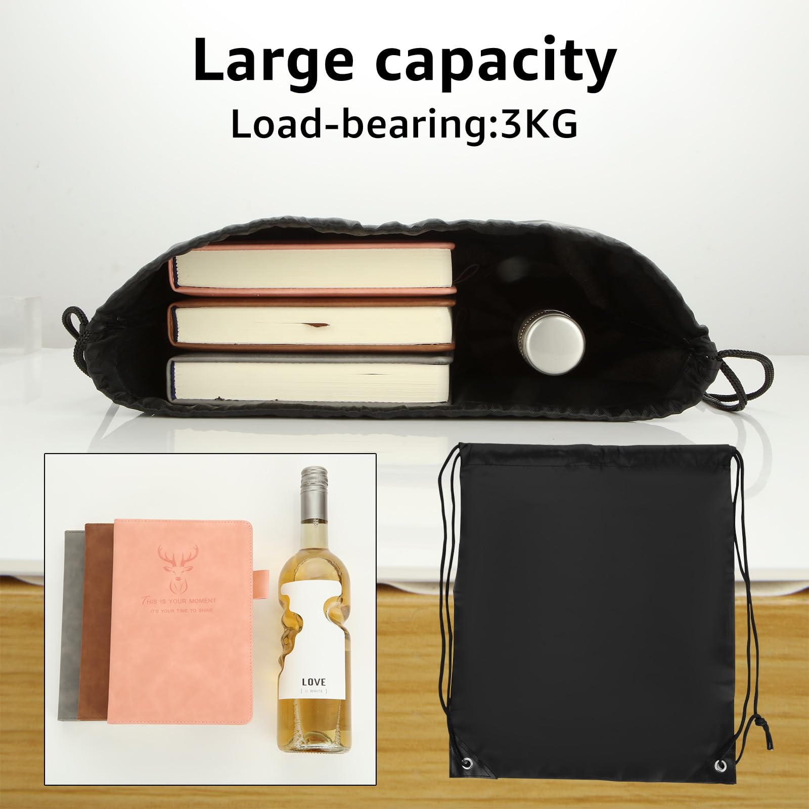 DAJAVE 20 Stück Turnbeutel Schwarz 34x43CM Kordelzugbeutel PE Beutel Kordelzug Turnbeutel Wasserdicht Schwimmbeutel Kordelzug Rucksack für Sport, Schule, Fitnessstudio, Reisen, Schwimmen, Strand