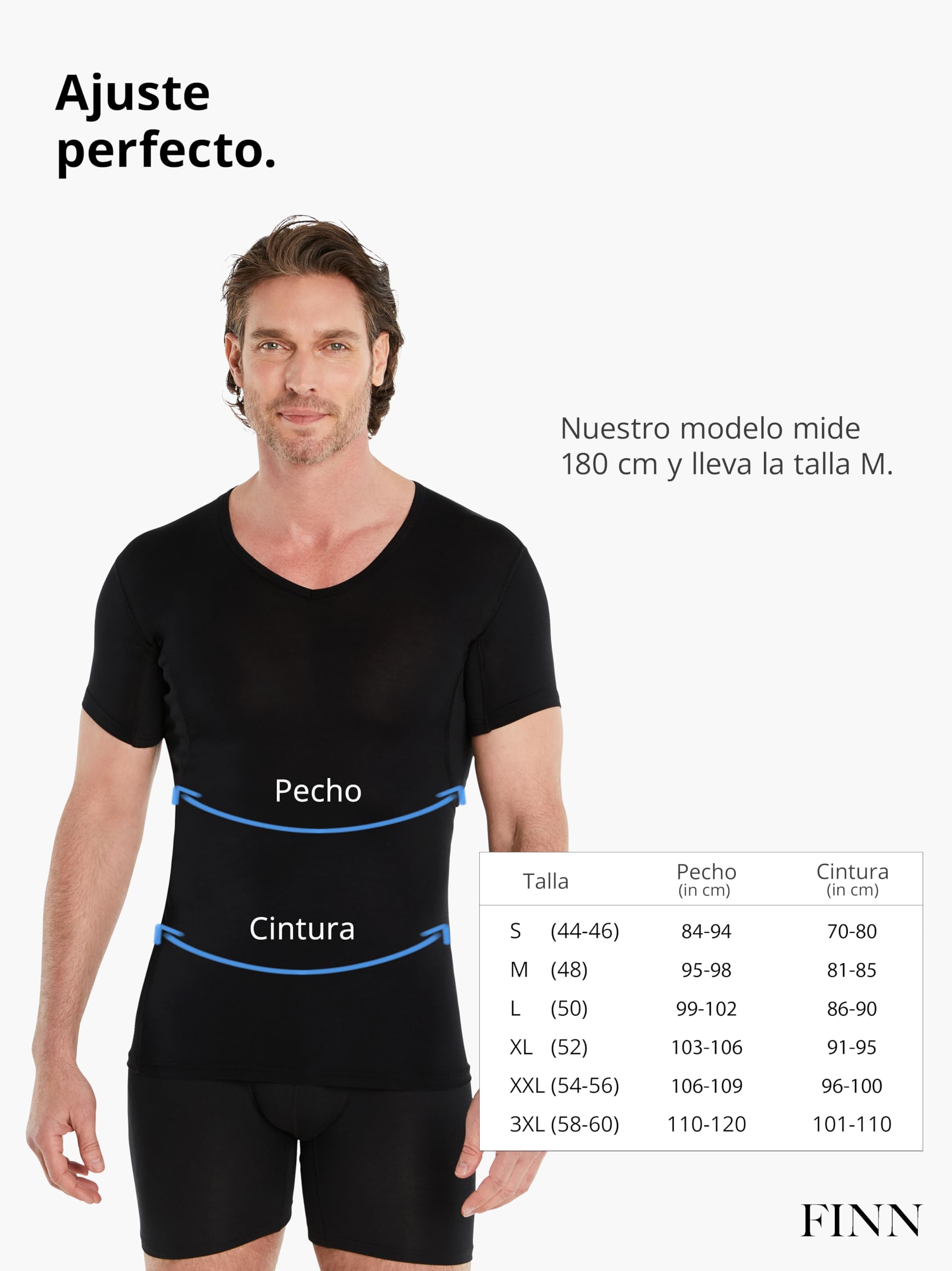 FINN Camiseta Anti-Sudor Hombre con inserción en la Espalda y Parches antisudor contra la Sudoración Intensa - Camiseta Interior con Protección Garantizada contra Manchas de Sudor y Mal Olor