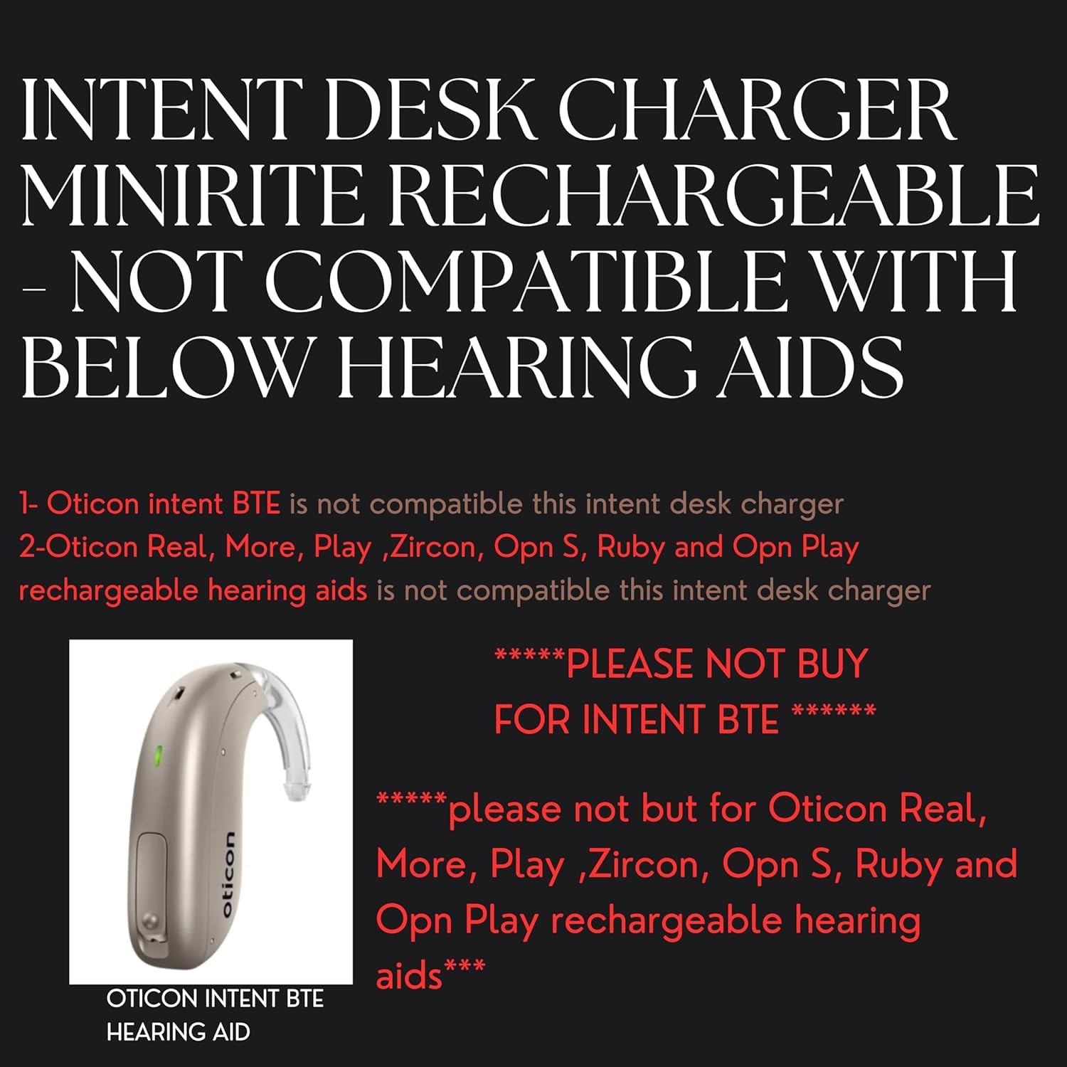 Oticon Intent - Cargador de Escritorio para miniRITE R (Intent 1,2,3,4) - Base de Carga rápida - No para BTE u Otras ayudas Oticon - Diseño Elegante y fiable