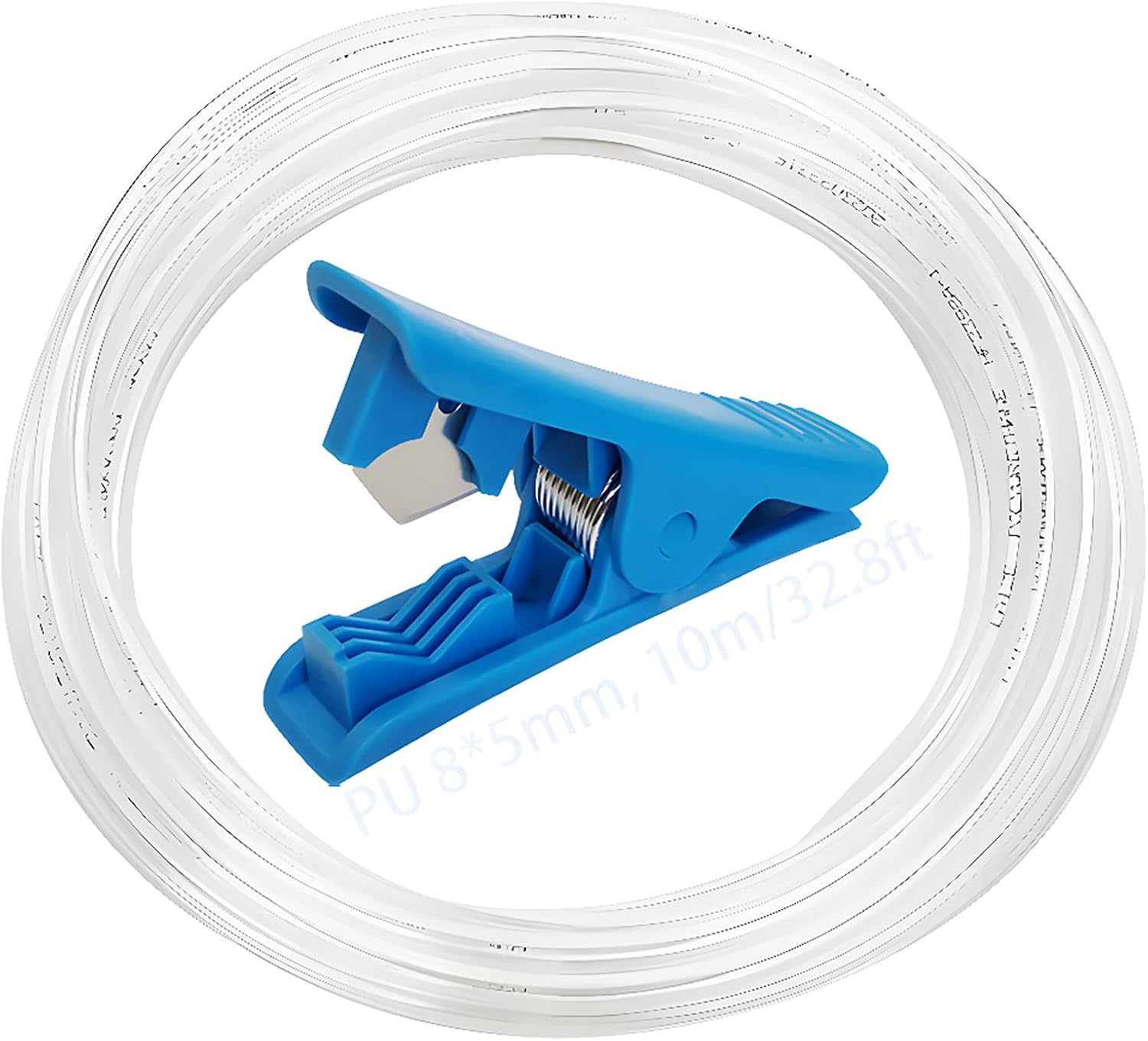 CESFONJER Air Compressor Hose, Polyurethane Pneumatic Hose OD 8mm x ID 5mm with Blue pipe Cutter, Transparent PU Tubing used for Gas source transmission (10M)