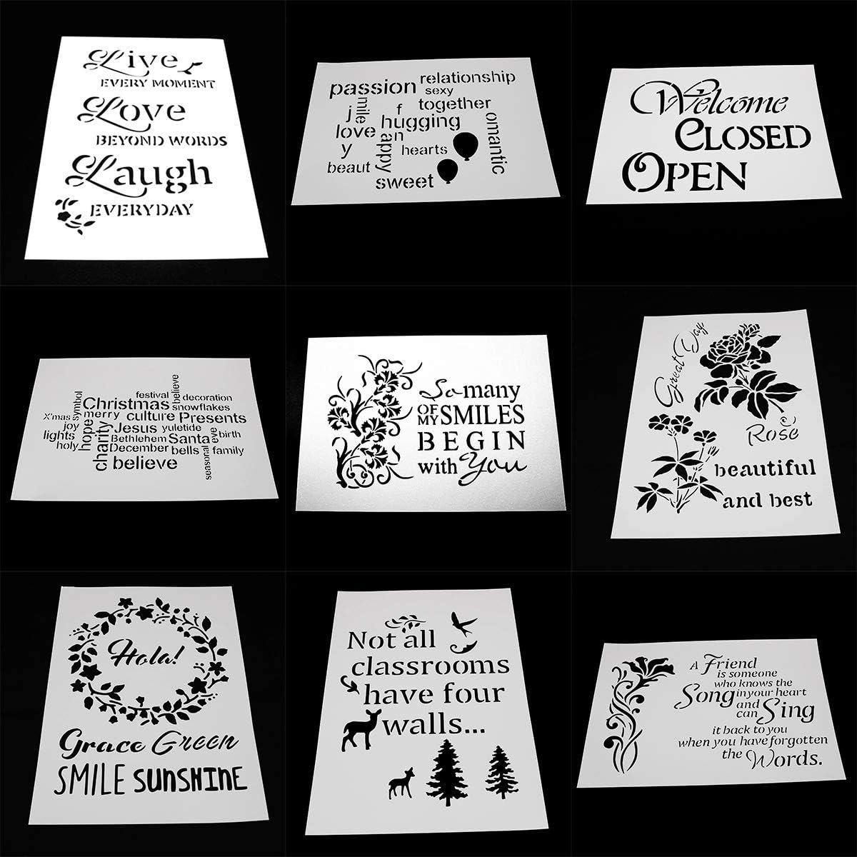 BLUGUL 9pcs A4 Painting Stencils, Drawing Stencil Template, for Wall