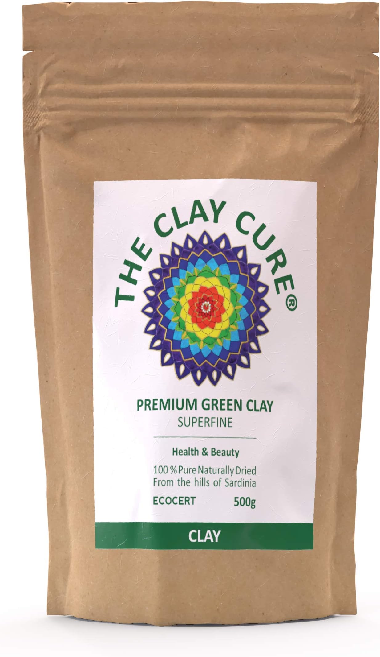 Green Clay Powder, 100% Pure and Natural Clay for Normal to Greasy Skin, Premium Green Clay Superfine for Face and Body, Perfect for Clay Masks and Clay Bath 500g- The Clay Cure