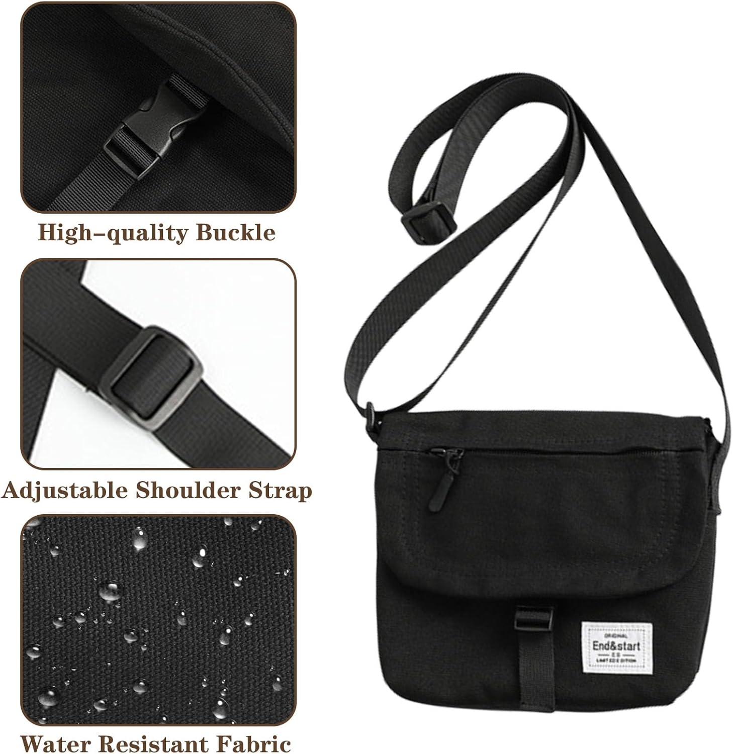 Small Crossbody Bag for Men, Canvas Messenger Bag Shoulder bag, Mens Crossbody Bag Travel Bag Man Purse Mens Bag, Unisex Small Shoulder Bag for Phone Passport (Black) - Image 5