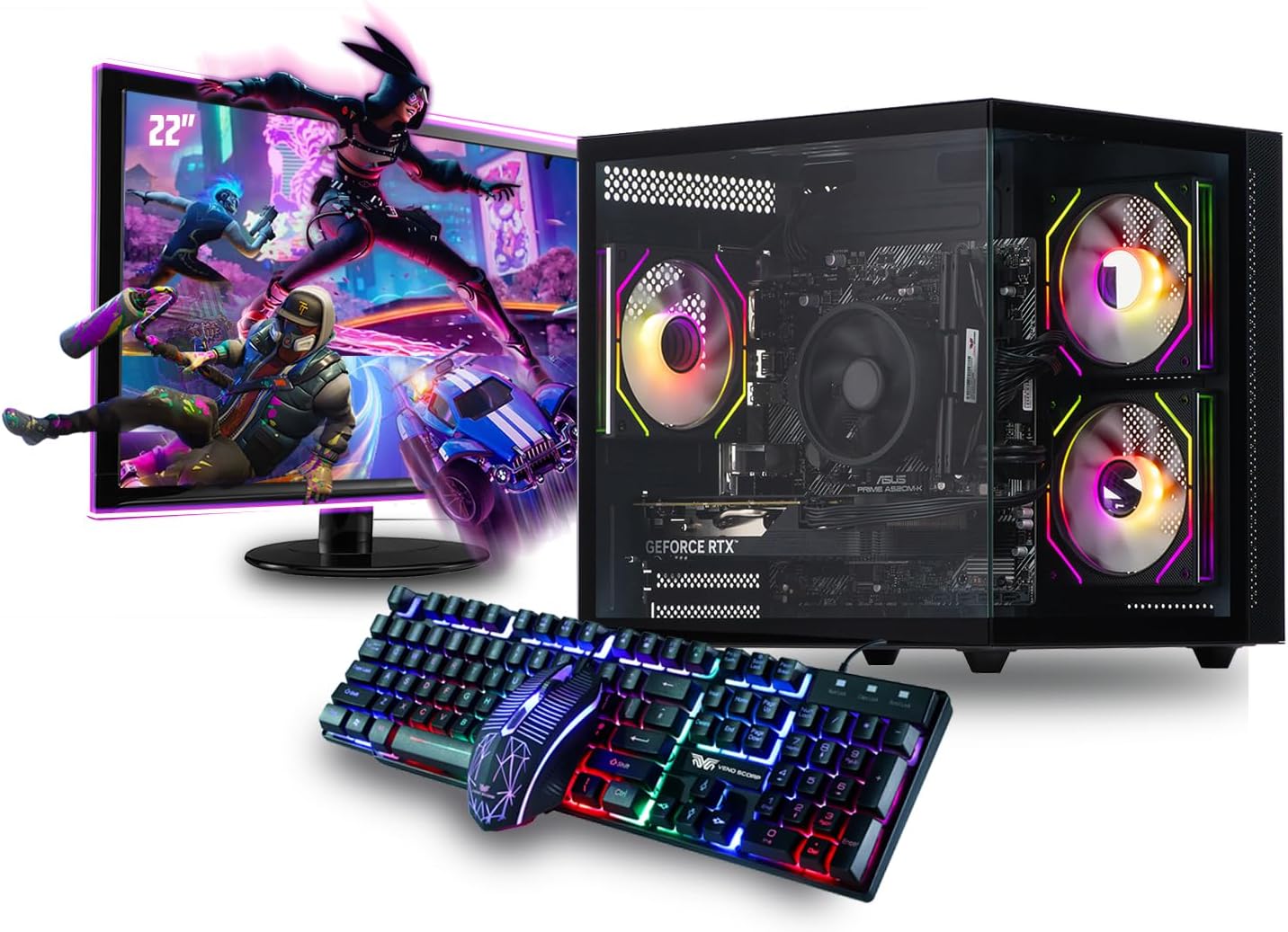 Veno Scorp Gaming PC Bundle Intel Core i5 3rd Gen 3.9GHz, GTX 750 4GB, 16GB RAM, 256GB SSD + 1TB HDD, Windows 11, WiFi, 22″ Monitor, Mini Nemesis Black RGB Case, 500W PSU