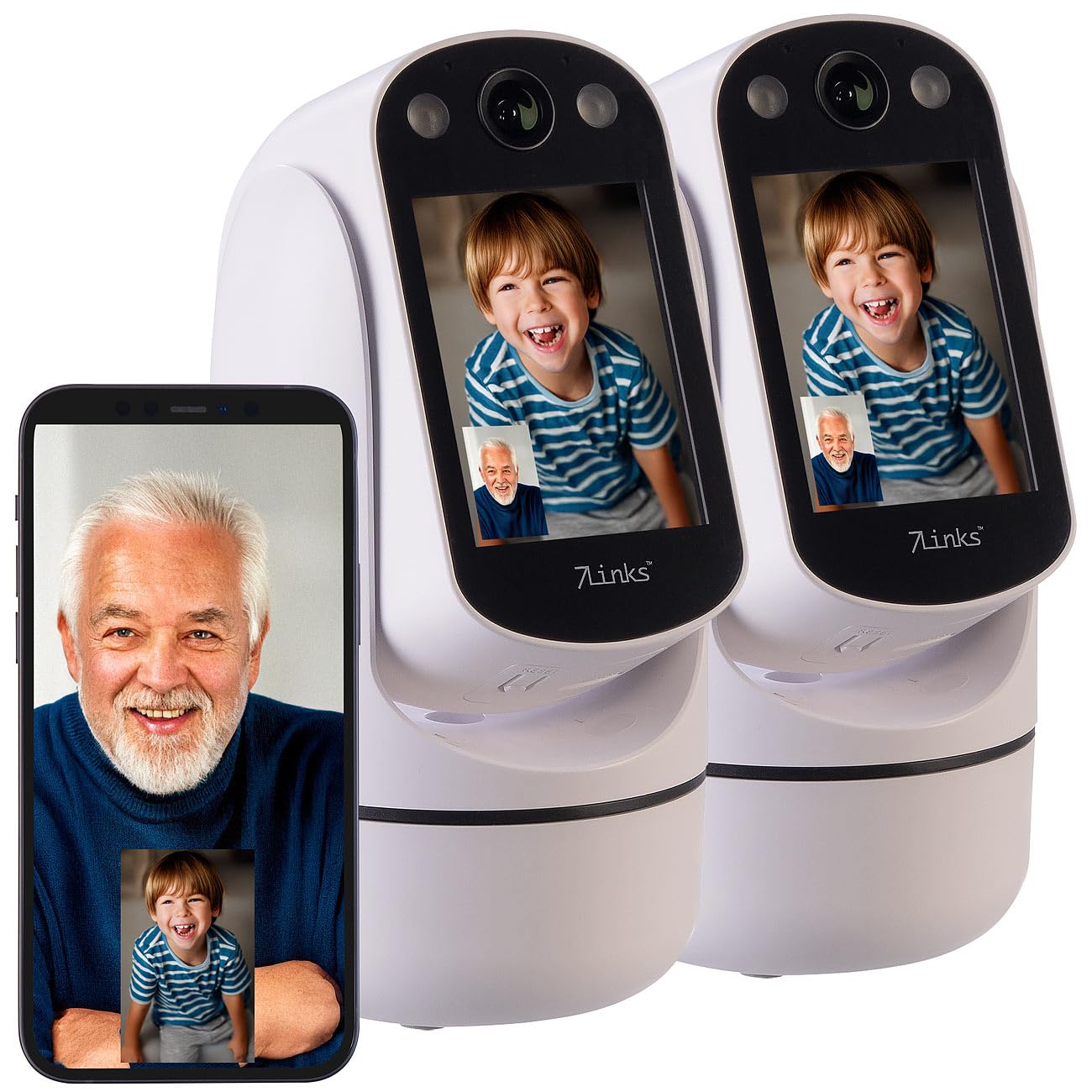 7links baby monitor: Set di 2 Telecamera di sorveglianza, Chiamata con un tocco, Full HD (telecamera sorveglianza con display, WLAN funzione chiamata, pc)
