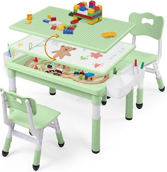 TODEFULL Kids Table and Chairs Set Large Storage, Height Adjustable