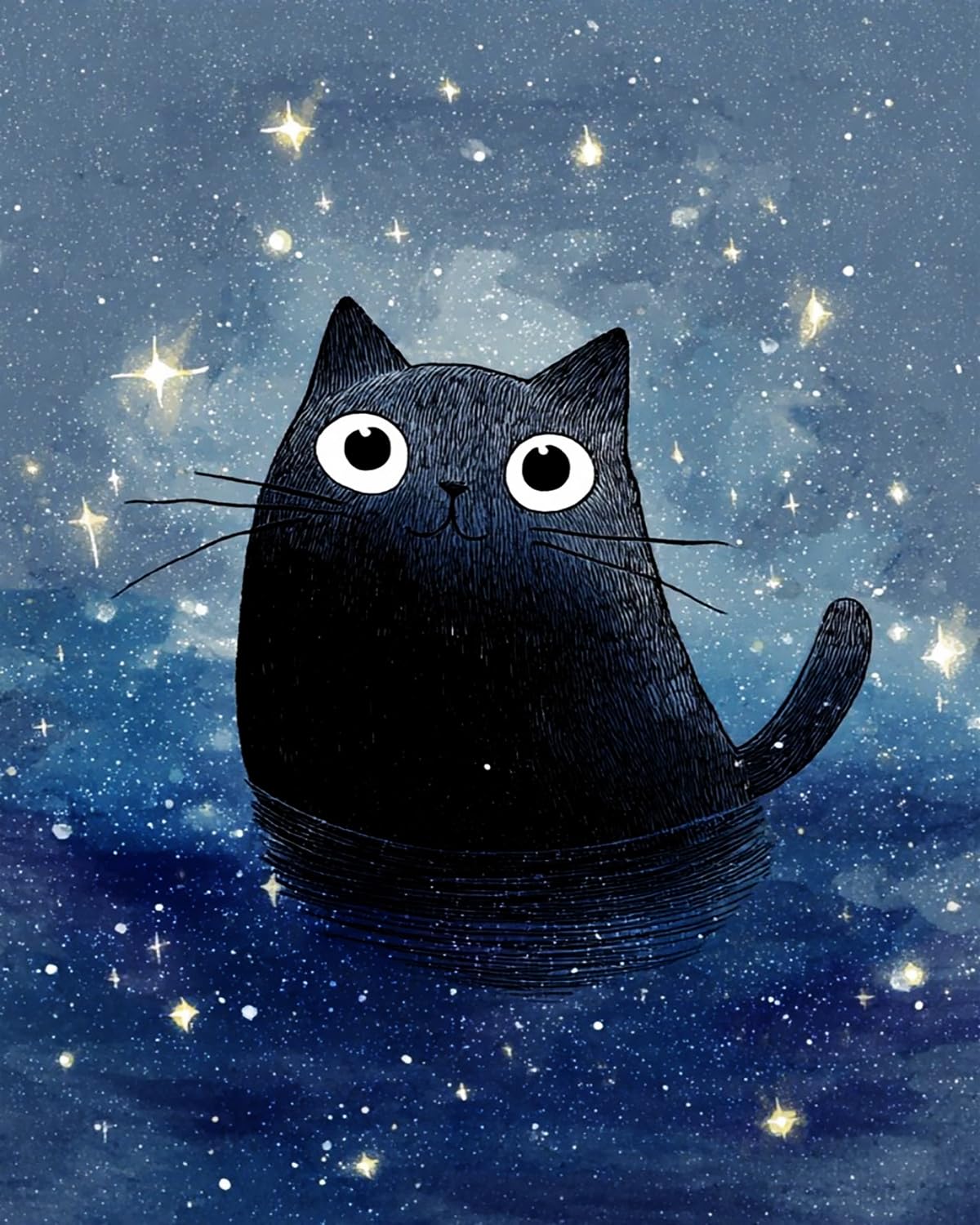 Liubaishi Black Paint By Numbers For Adults, Starry Sea Cat, 40X50 Cm Acrylic Canvas Kit