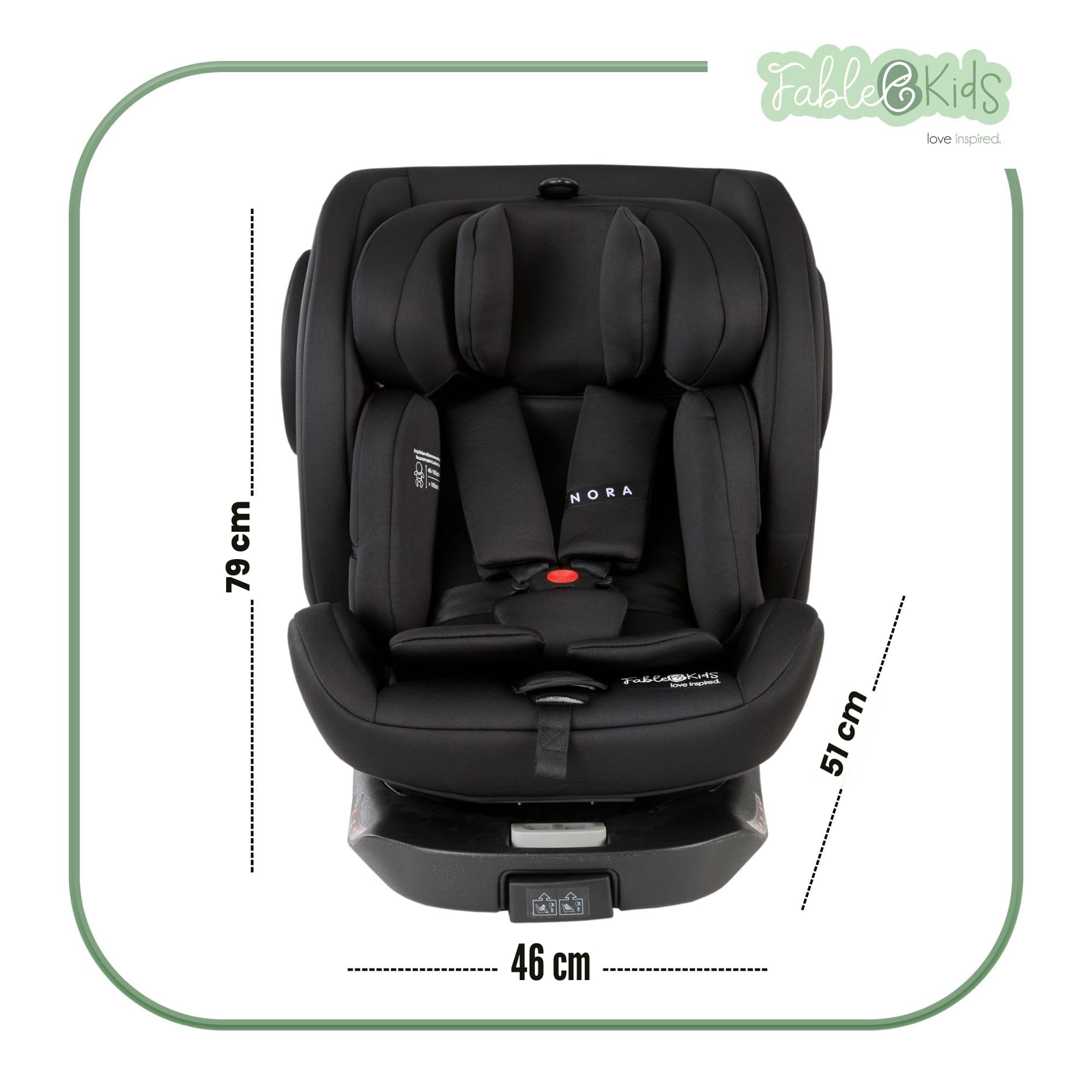 FableKids Siège auto NORA i-Size pivotant 360° 40-150 cm ISOFIX jambe de force réglable ECE R129/04