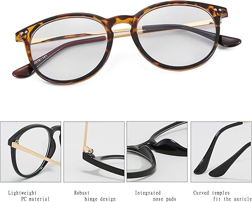 Miniatura 24 de Kursan Lentes falsos de lente transparente sin receta para mujeres y hombres, lentes de marco de plástico redondo retro A1 Negro Brillante