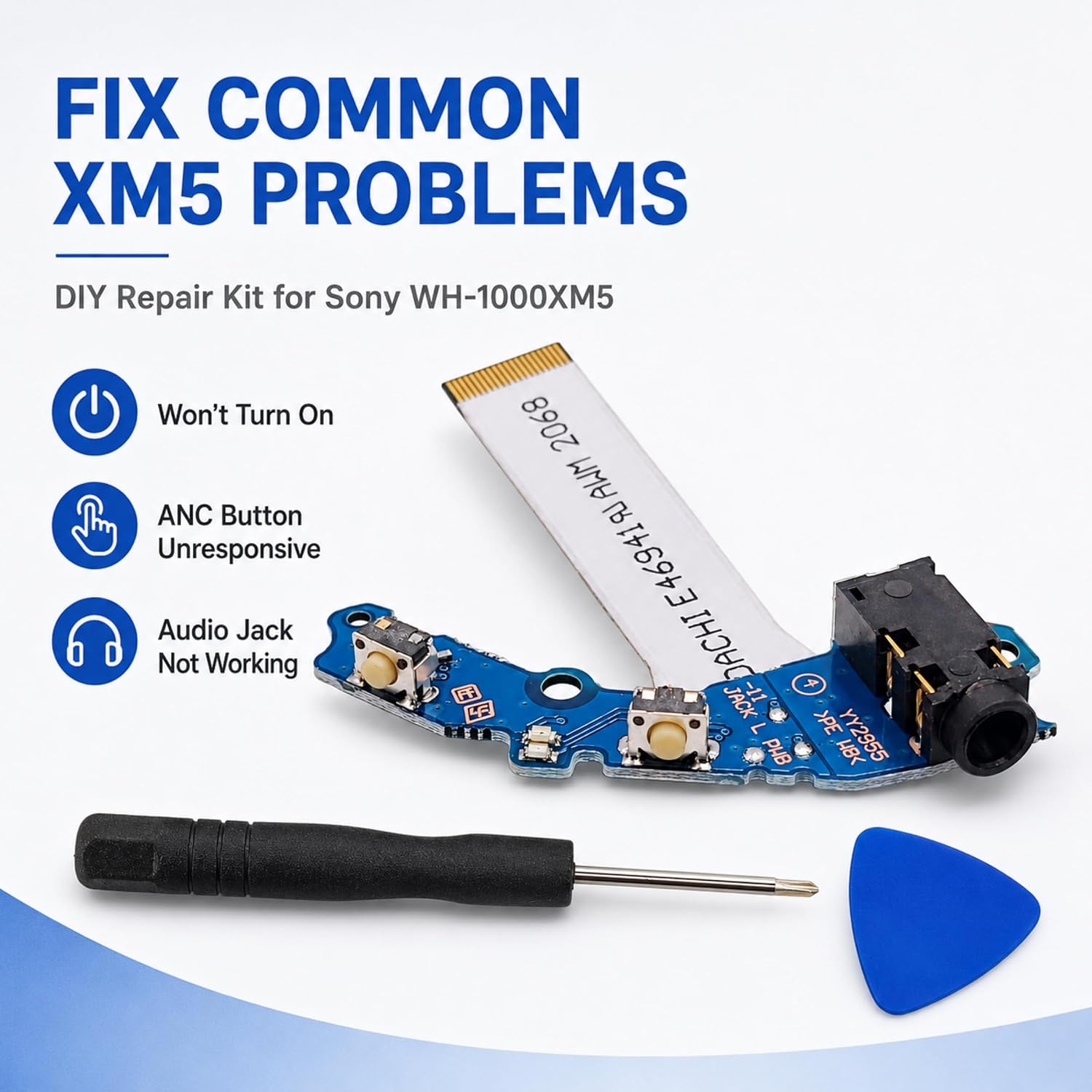 Power Button & Control Board Repair Kit Fits Sony WH-1000XM5 | Fix Won't Turn On, Unresponsive ANC Button & Audio Jack, Complete DIY Repair Set with Disassembly Tools Included image 2