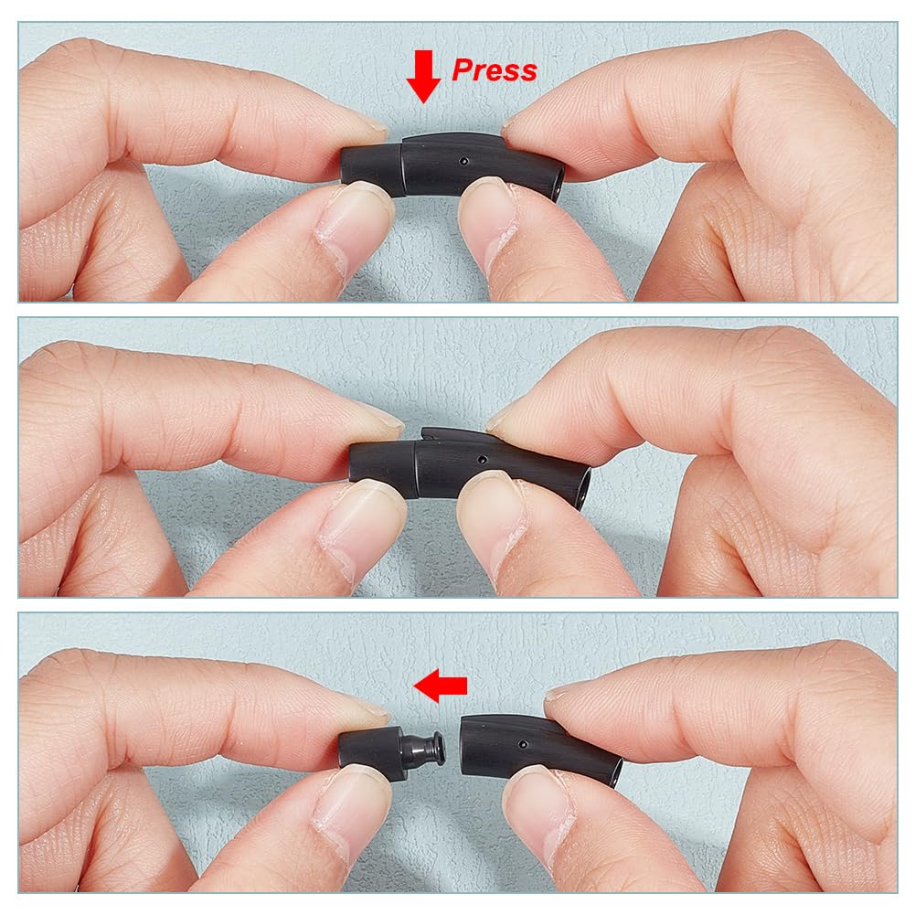 UNICRAFTALE 3 Sets 3 Colors Bayonet Clasp 304 Stainless Steel Bayonet Necklace Clasps with Push Button Column Clasp Cord Column Leather Cord Push End Cap Snap for Jewelry Making 5mm Hole - Image 4