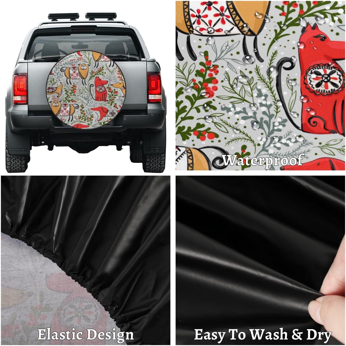 Animal Dog Flower Tire Covers Portable Spare Tire Cover Soft Durable Waterproof Dustproof 3 Sizes 14 15 16 Inches for Car Truck SUV Trailer Camper