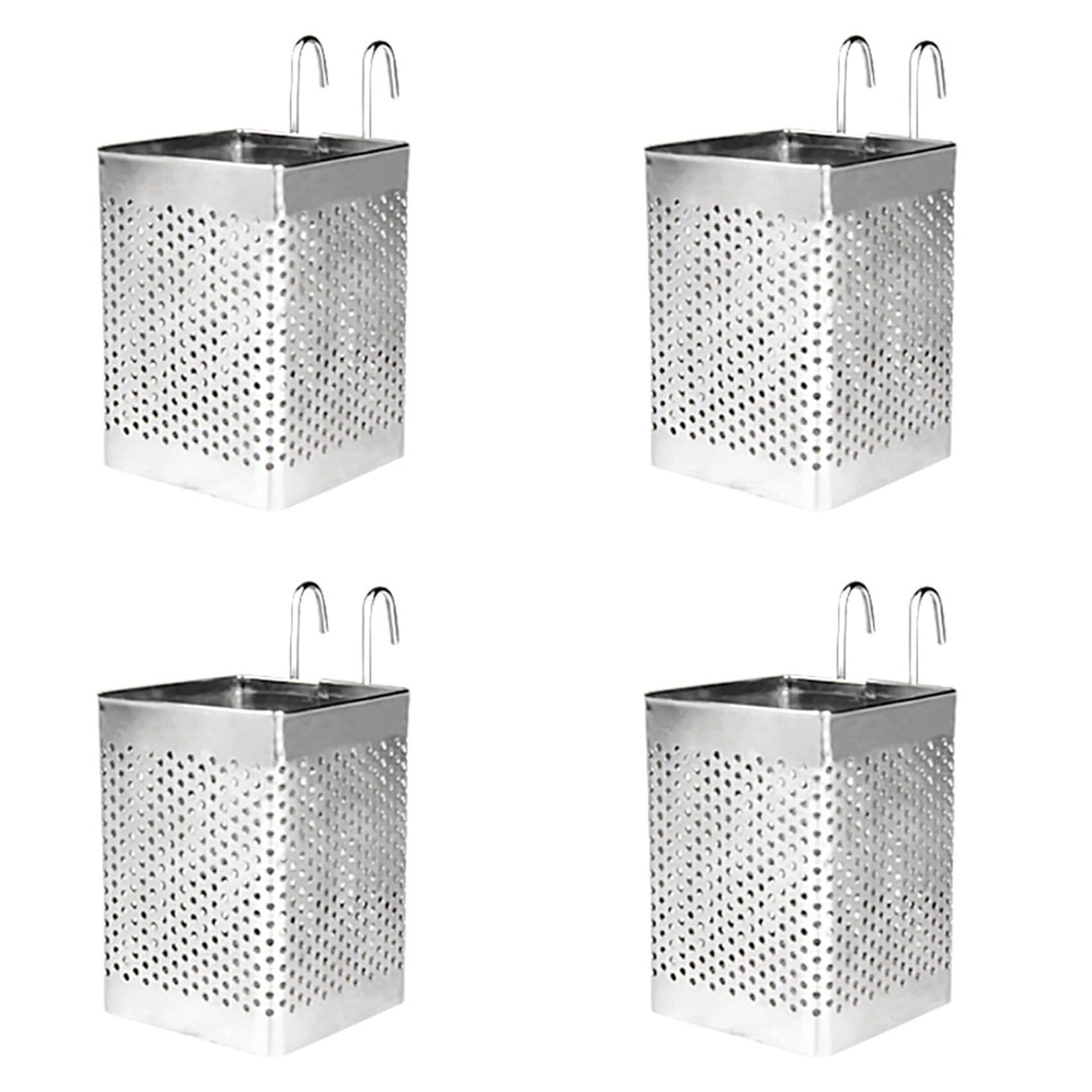 Hndhbfgrt 4X Stainless Steel Chopsticks Holder Hanging Cutlery Drying Basket Tableware Drainer with Hooks Kitchen Utensil(B)