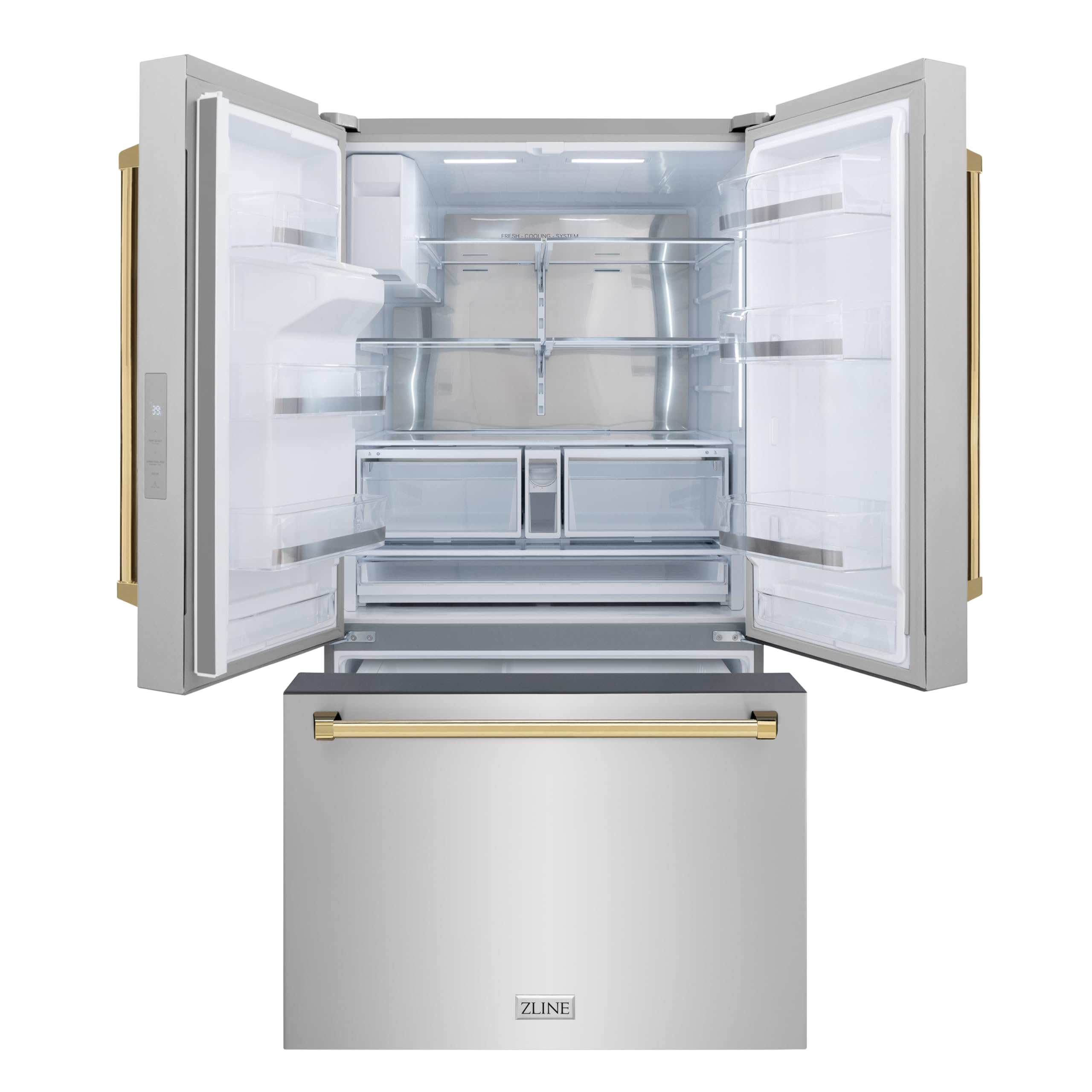 Z Line Kitchen and Bath ZLINE Autograph 36 in. Standard-Depth Refrigerator w/Polished Gold Handles (RSMZ-W-36-G) on Fridge.com