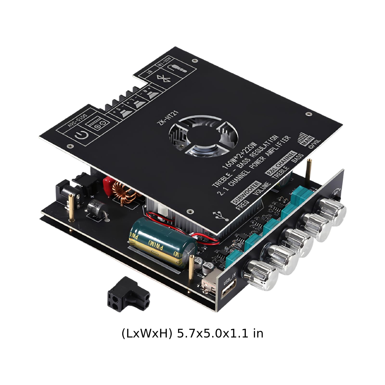 ZK-HT21 TDA7498E Bezprzewodowa płyta wzmacniacza mocy, 2.1-kanałowy wzmacniacz audio, wyjście 160 W x 2 Plus 220 W, sterowanie tonami wysokimi basami do głośników DIY, domowego stereo, 14,5 x 12,7 x