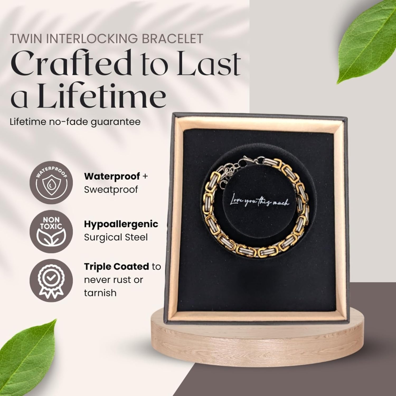 Love You This Much Father to Son Gift | Men's 5mm Twist Steel Bracelet | Present for Son from Dad | 8"+1" Extender | Luxury Gift Box & Card - Image 8