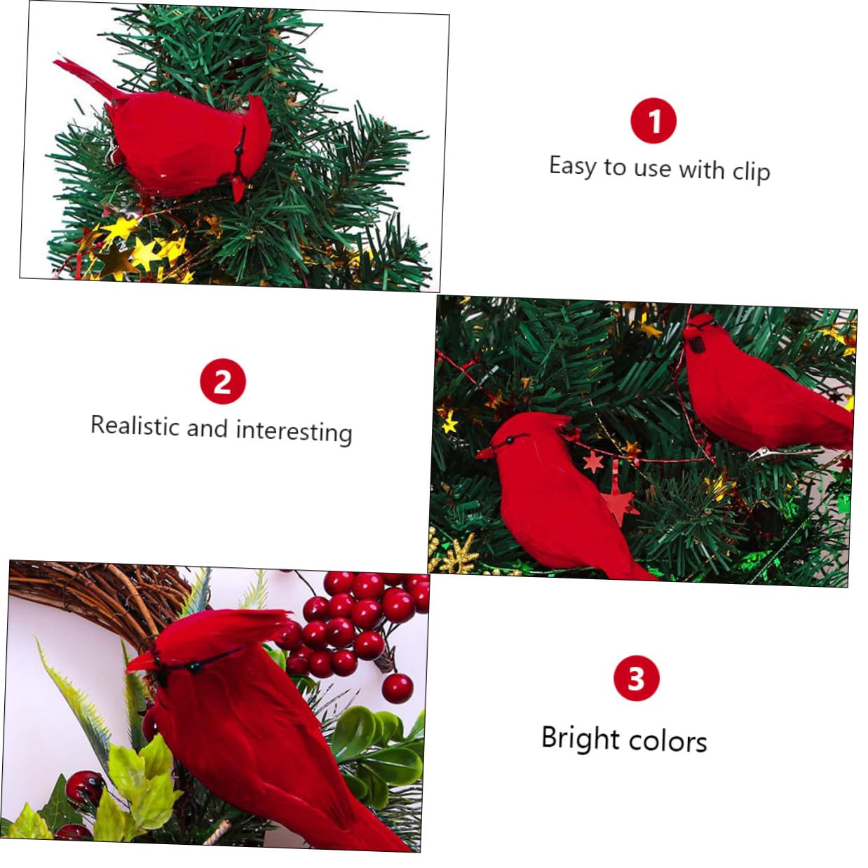 VICASKY 12pezzi Uccelli di Natale con Clip Rossi Statua di Uccelli Cardinali Decorazione di Natale Ornamento per Albero per Interni ed Esterni