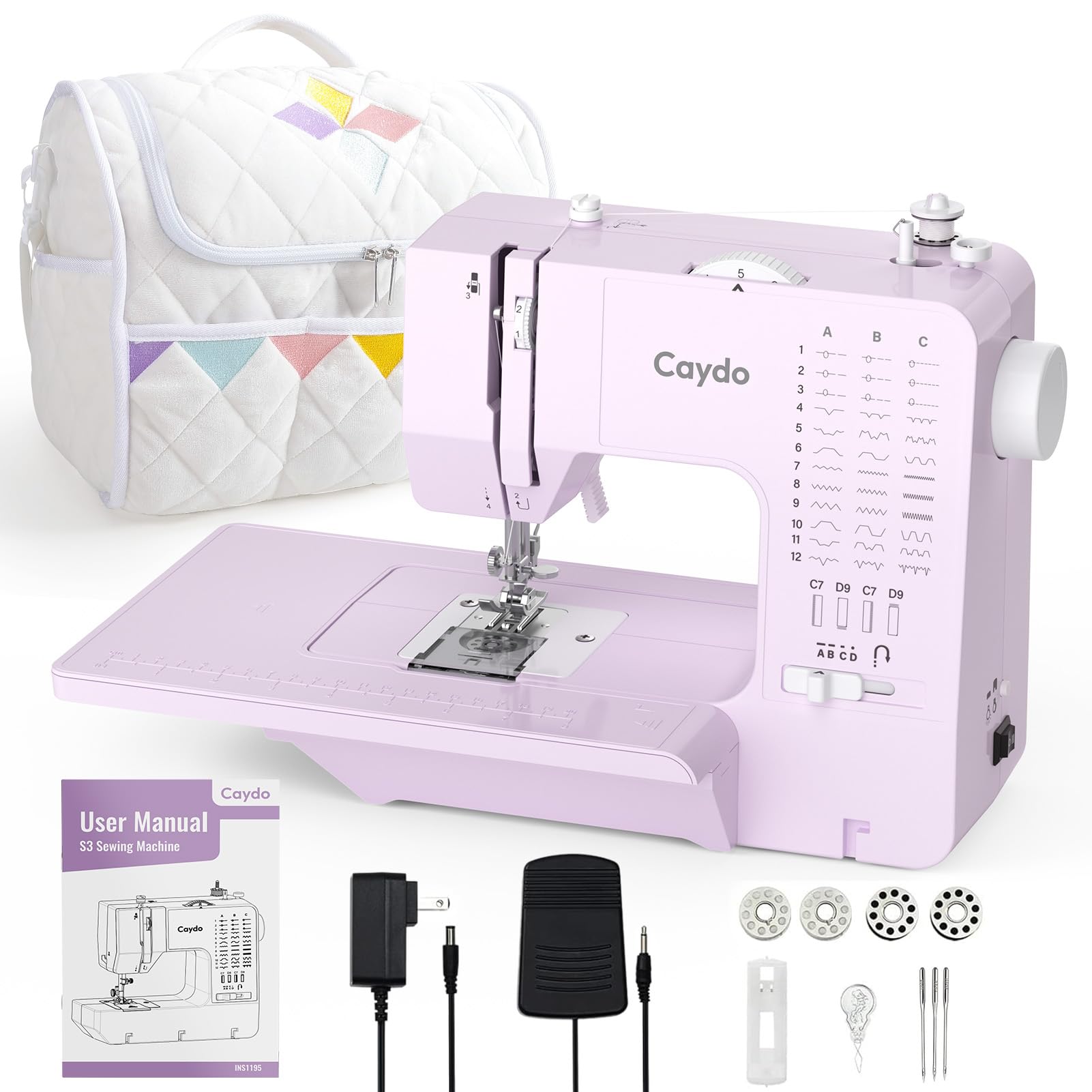 Caydo Sewing Machine for Beginners, Electric Mini Sewing Machine with 38 Stitches Dual Speed Kids Sewing Machine with Portable Sewing Storage Bag for Kids Aged 8-12 years