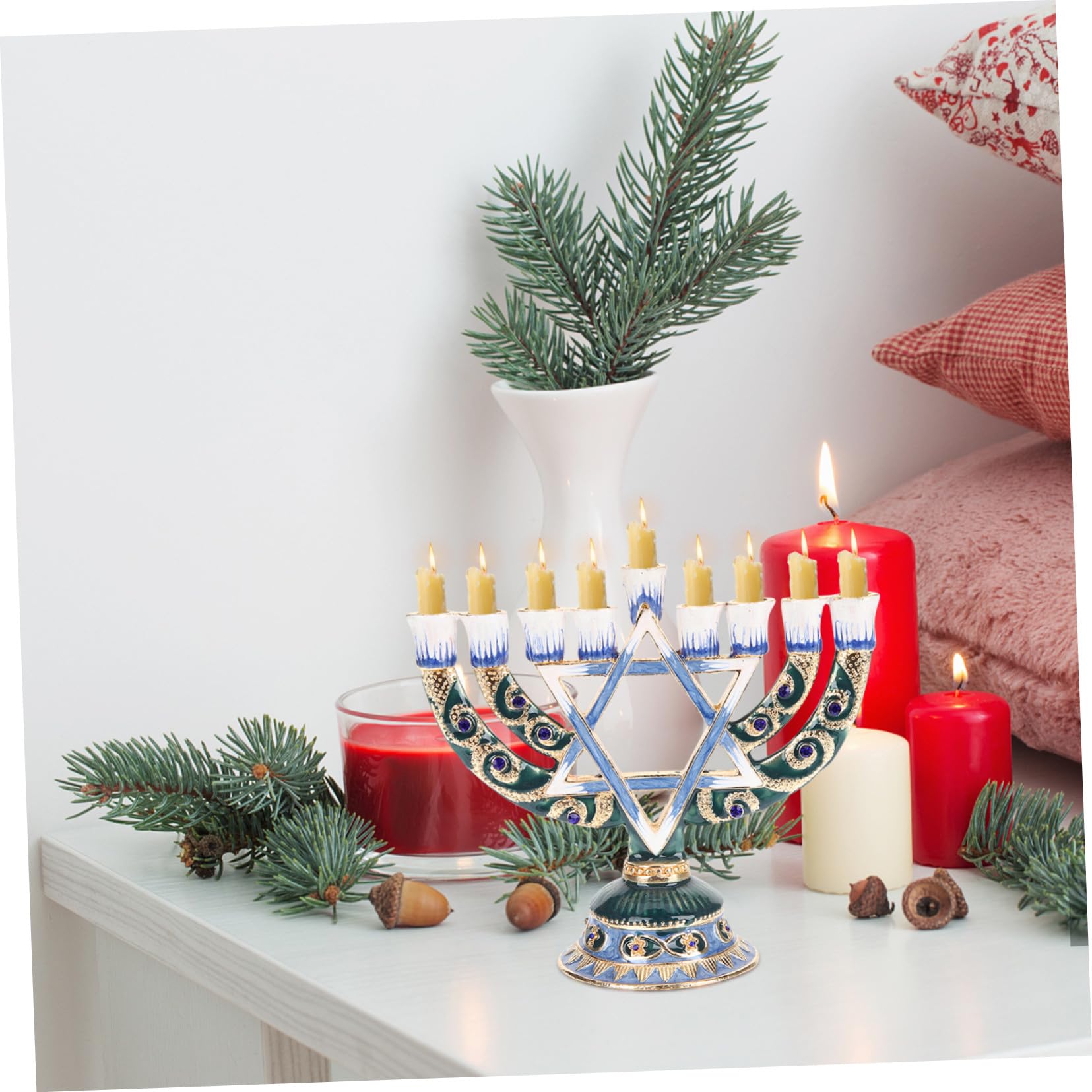 NOLITOY Candelabro de Mesa de 9 Brazos en Aleación Retro para Decoración Delicada y Celebración de Hanukkah en Cenas Familiares