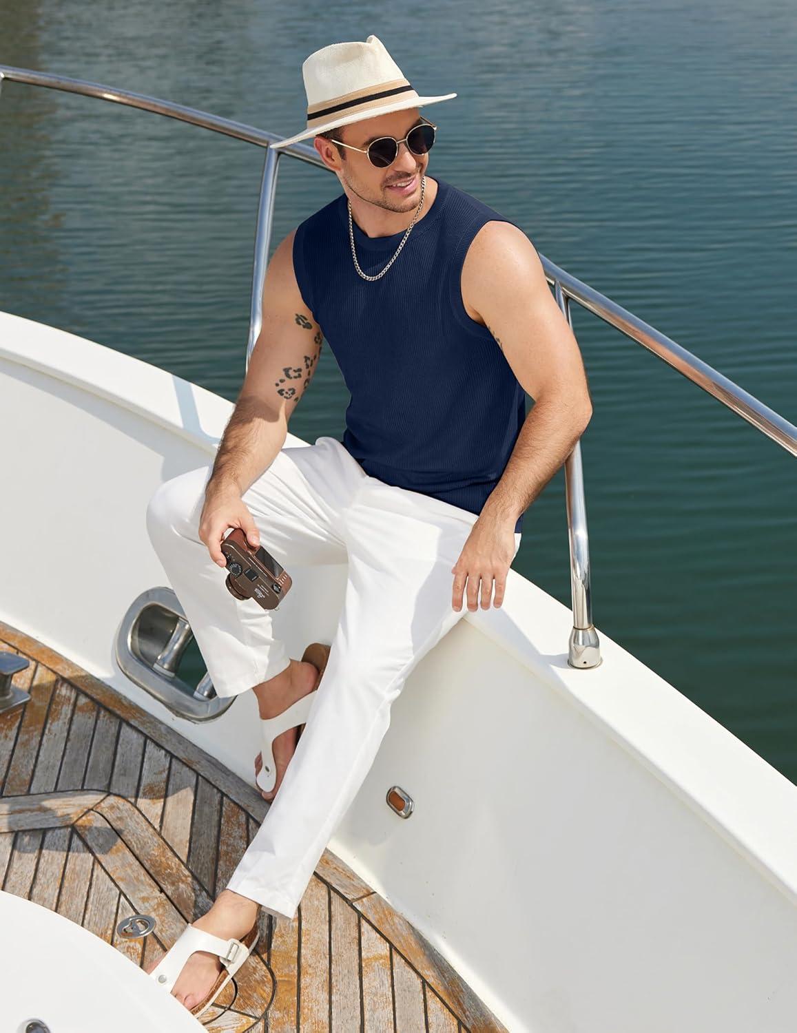 COOFANDY Mens Casual Knitted Tank Tops Crew Neck Sleeveless Muscle T Shirts Summer Beach Tops - Image 6