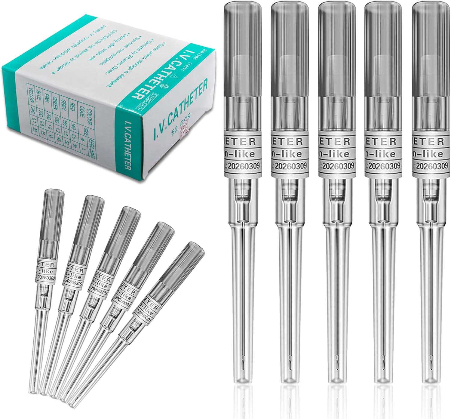 Catheter Piercing Needles 50Pcs Mixed Sizes 14G 16G 18G 20G 22G - Professional Hollow Piercing Needles, 316L Stainless Steel Kit for Ear Nose Cartilage Lip Tongue Belly Navel Nipple