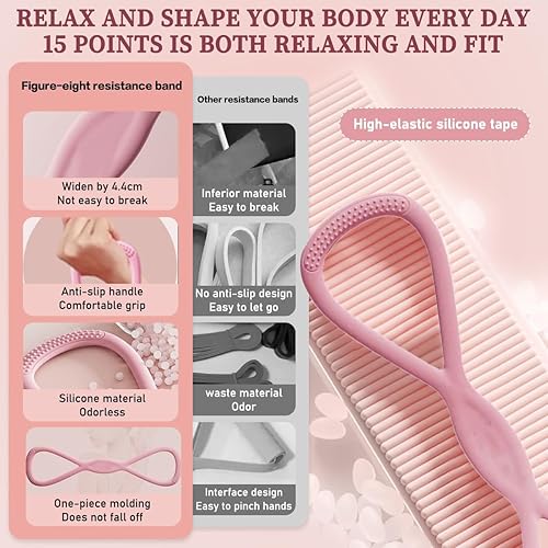 Miniatura 3 de Bandas de resistencia - Figura 8 bandas de ejercicio para hombres y mujeres con asas, ideal para entrenamientos de glúteos, espalda y cuerpo