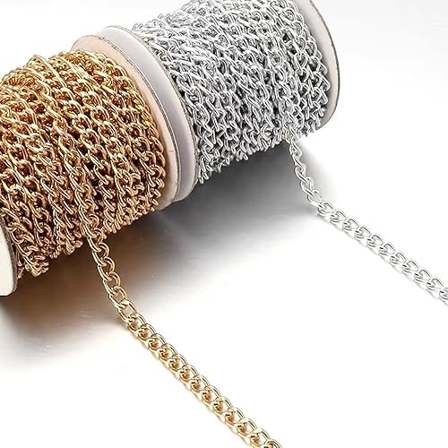 Vista 26 de N/C Cadenas de aluminio de 15 pies de eslabones de perlas de imitación, cadena de eslabones trenzados, cadenas de cable cruzado con colgante de 0