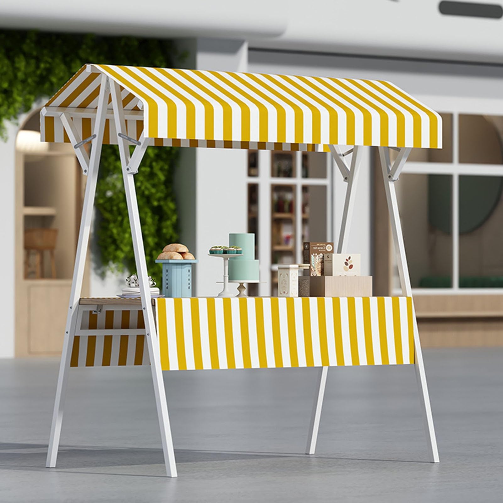 Carrello pieghevole con ruote per bancarelle di mercato - Giallo Street Food Vendor Trolley con baldacchino per mercati notturni uso commerciale 130x60x200 cm