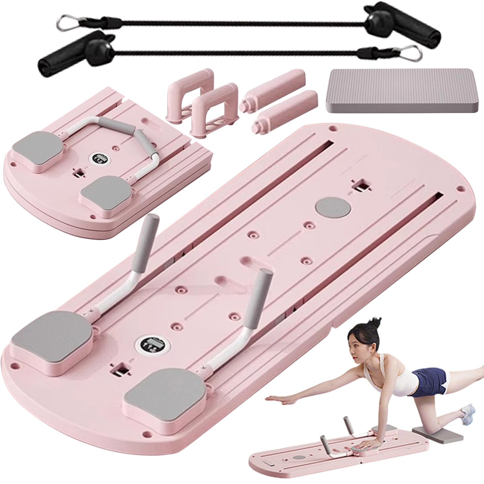 Pilates Board Upgraded Pilates Reformer Machine, Pilates Board Pilates Reformer Set Ab Roller Trainingsgerät Full Body Workout Equipment for Homegym (B)