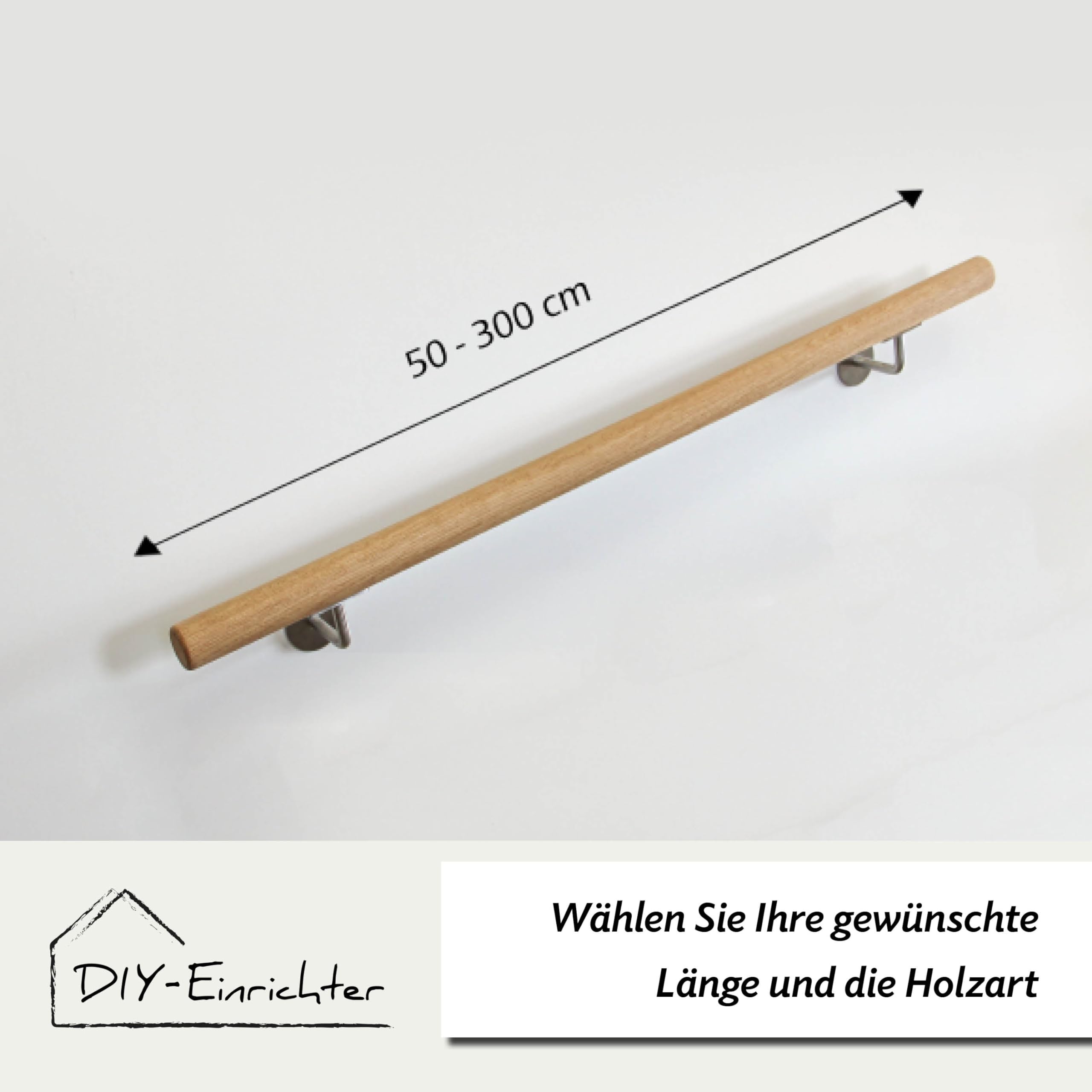Promenaid Handlauf-Set Eiche 60 Cm – Mit Halterungen, 4,1 Cm Rund, Aluminiumkern, Für Treppen Innen