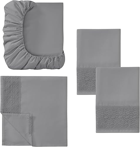 Miniatura 5 de Modern Threads Sábanas de encaje de ganchillo de microfibra suave, sábanas de microfibra de lujo, incluye sábana encimera, sábana bajera con