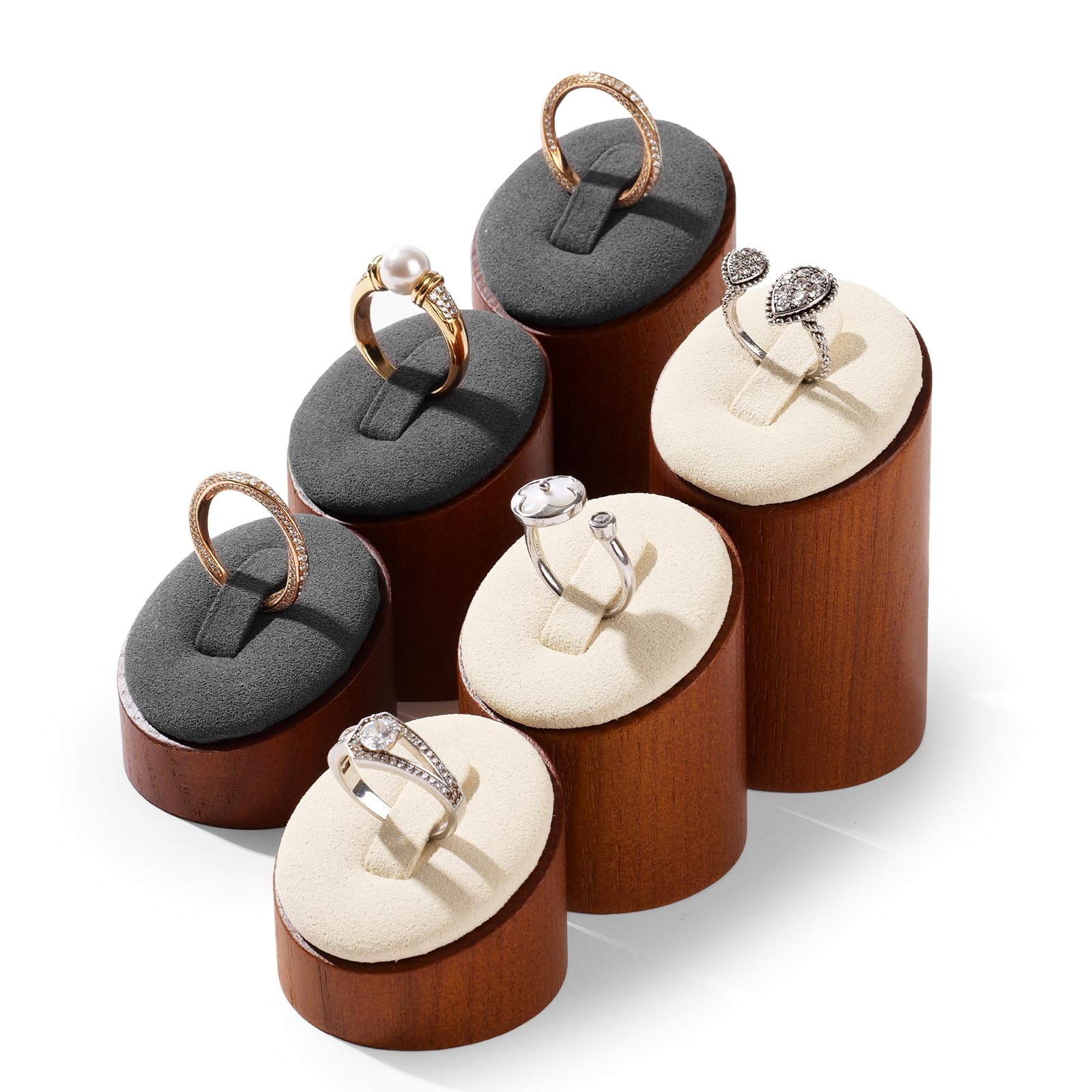 Oirlv Supporto Per Anelli e Gioielli in Legno Massiccio, 3 Pezzi, Display per Contatore Gioielli (Grigio Scuro)