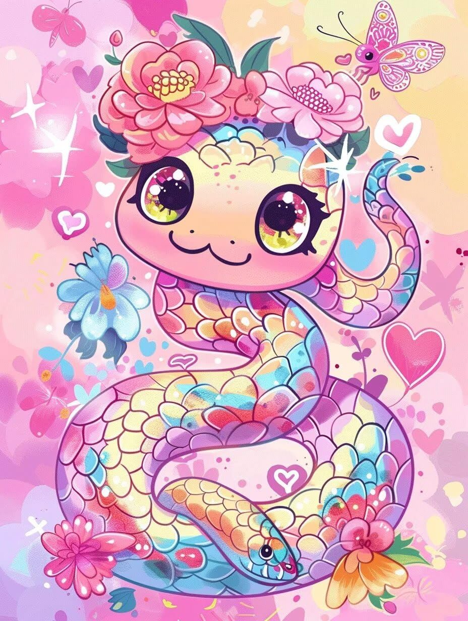 Diamond art point de croix cristal serpent fleurs 60x80cm - 8