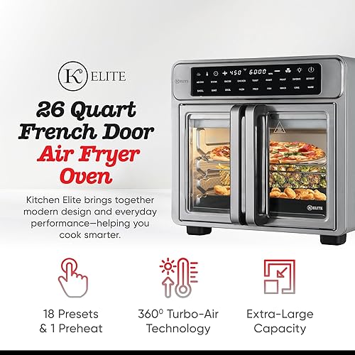Miniatura 3 de Kitchen Elite Horno freidora de aire de puerta francesa de 26 cuartos de galón Cocina de convección de encimera de tamaño familiar con pantalla