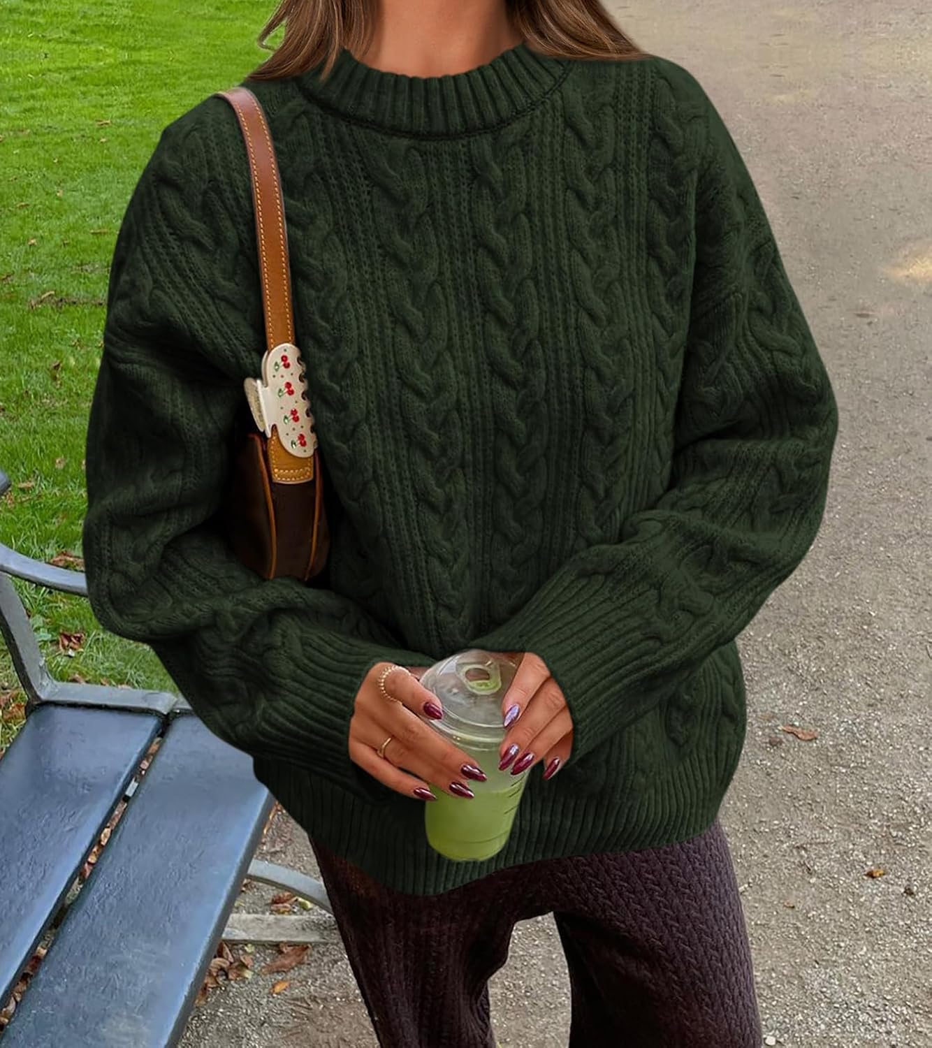 Okiwam Women's Oversized Sweaters Crewneck Cable Knit Pullover Casual Loose Fall Outfits Spring Fashion Clothes 2026 - Image 4