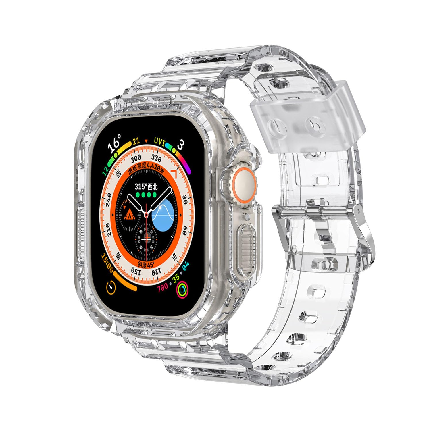 Compatible for Clear Apple Watch Straps 45mm 44mm 46mm 42mm 41mm 40mm 38mm 49mm Sport iWatch Band with Bumper Case for iWatch Ultra 3/2/1 Series 11 SE3/2 10 9 8 7-1(Watch Not Included)